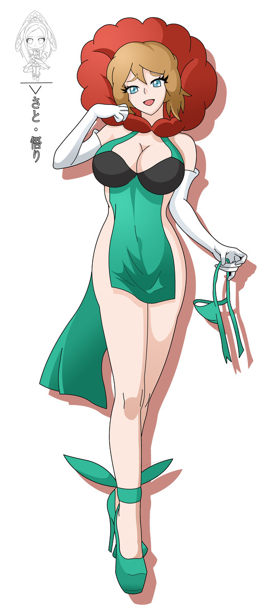 1girls, alternate costume, alternate outfit, armwear, ass, big breasts, breasts, cosplay, female, florges (cosplay), gloves, headpiece, high heels, human, human only, long gloves, official alternate costume, panties removed, pokemon, pokemon (anime), pokemon (cosplay), pokemon xy, satosatori, serena (pokemon), short dress, sideless outfit, solo, solo female, thighs, white background, white gloves