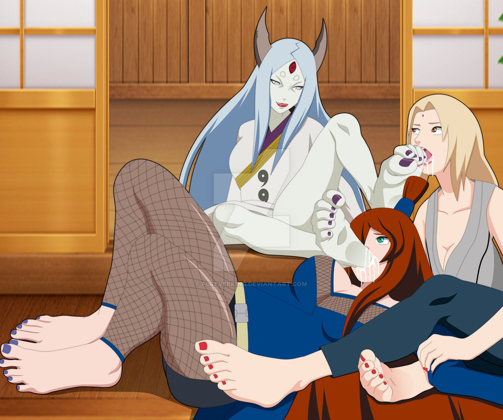 3girls domination f0reverking feet female female_only foot_fetish foot_focus human mei_terumi multiple_girls naruto naruto_shippuden otsutsuki_kaguya slaves tsunade