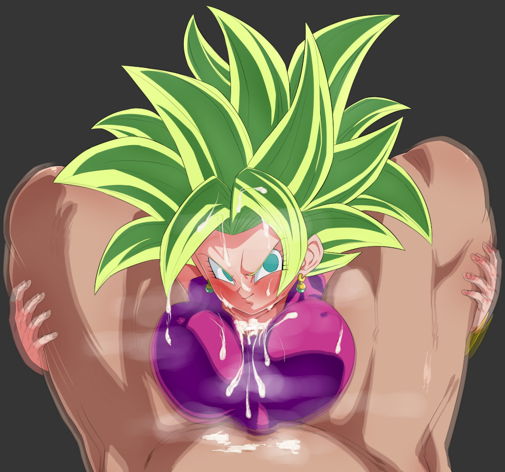 1boy, 1girls, alternate breast size, amazon paizuri, big breasts, blue eyes, blush, bra, breasts, censor bar, censored, clothing, cum, cum between breasts, cum drip, cum on clothing, cum on face, cum on hair, cum pool, cumming, cumshot, dragon ball, dragon ball super, earrings, ejaculation, ejaculation between breasts, female, fusion, green eyes, green hair, holding legs, kefla, large breasts, legendary super saiyan, light skin, light-skinned female, looking at another, looking away, male, naked, nipples, nipples visible through clothing, outercourse, paizuri, paizuri under clothes, penis, potara earrings, rom, saiyan, short hair, smiling, spiky hair, straight, super saiyan, super saiyan 2, tagme, vibrating