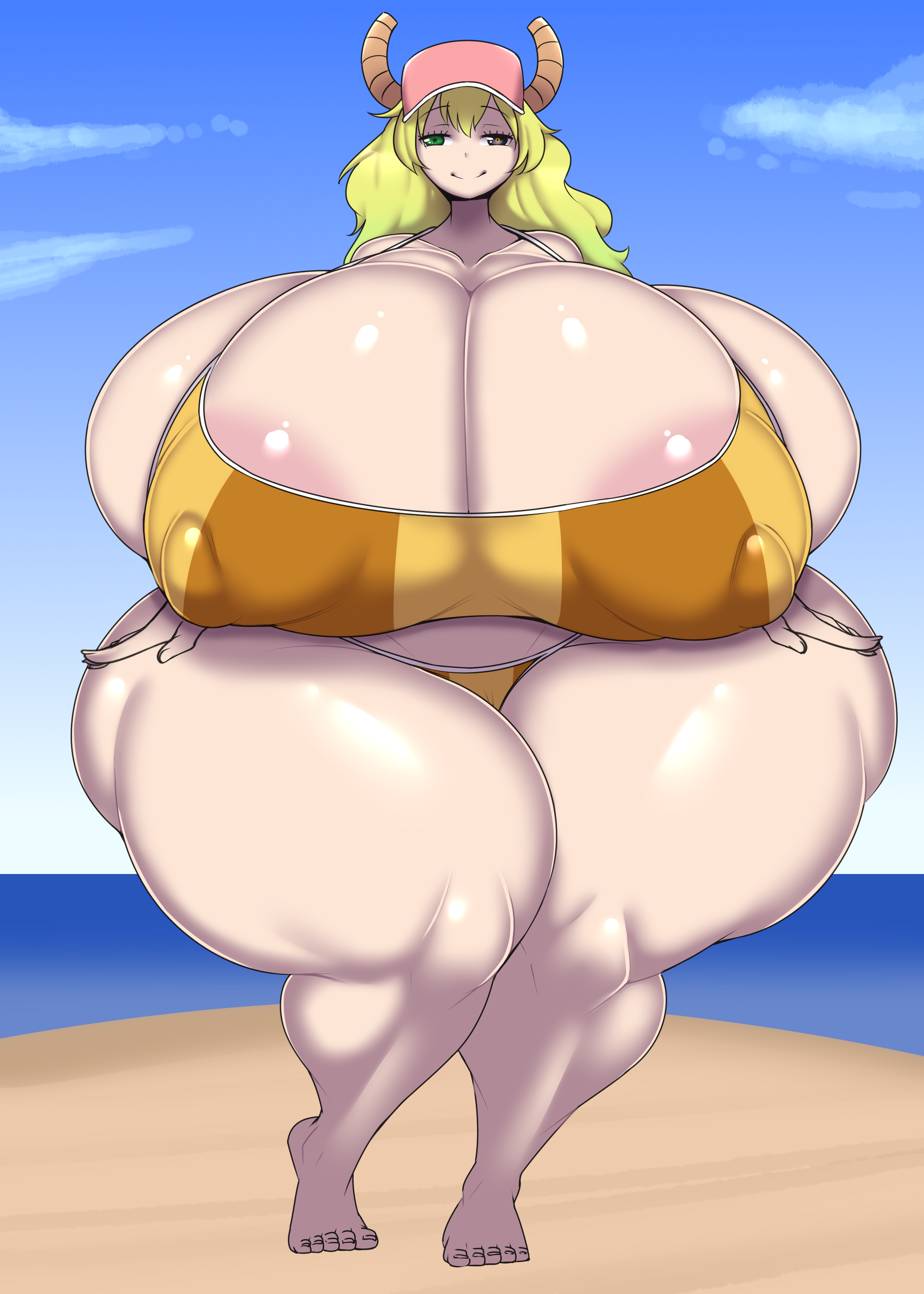 1girls, ber00, bikini, breasts, enormous breasts, female, female only, hyper, hyper breasts, hyper hourglass, light skin, light-skinned female, long hair, miss kobayashi's dragon maid, mostly nude, quetzalcoatl (dragon maid), solo, thick thighs, venus body, voluptuous, voluptuous female, wide hips