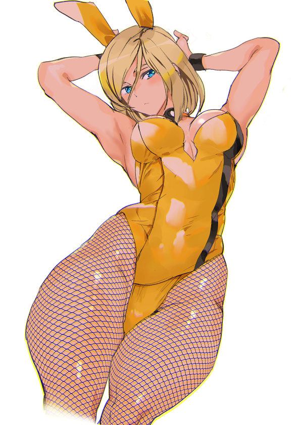 ashiomi_masato blonde_hair blue_eyes bunny_ears bunny_girl bunnysuit fishnets guilty_gear leotard looking_at_viewer millia_rage solo_female