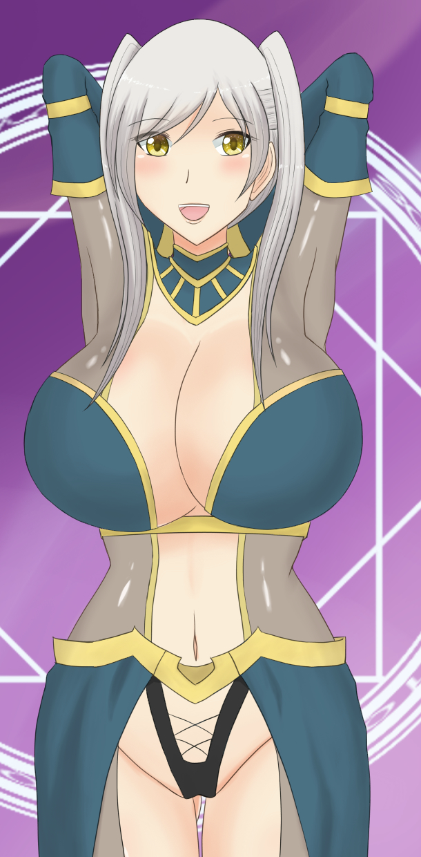 1girls blush breasts cleavage female female_only fire_emblem fire_emblem_awakening highres huge_breasts large_breasts midriff navel nintendo open_mouth raigarasu revealing_clothes robin_(fire_emblem) robin_(fire_emblem)_(female) smile solo tagme twintails white_hair yellow_eyes