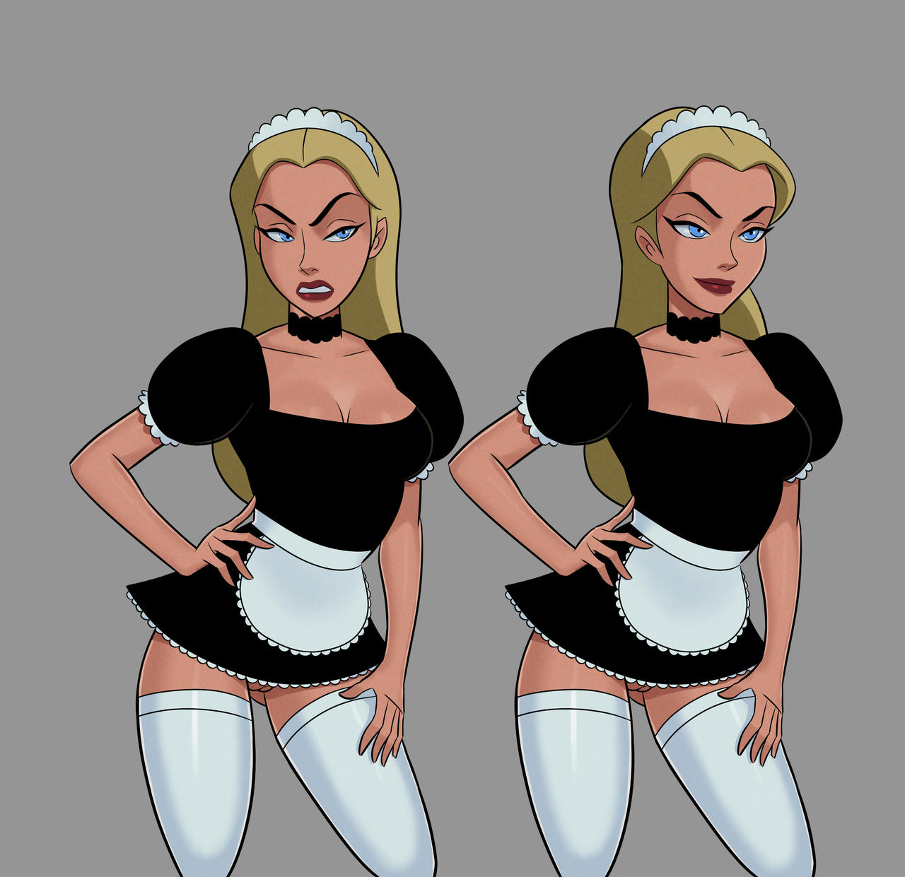 1girls ass athletic blonde_hair blue_eyes bottomless breasts bubble_butt busty cleavage clothing dc dc_comics dcau female female_focus female_only hand_on_hips hand_on_thigh hourglass_figure long_hair maid maid_apron maid_headdress maid_uniform medium_breasts naughty_face no_panties pinup pose posing princess princess_audrey pussy red_lipstick royal royalty shaved_pussy smiling solo sunsetriders7 tagme thighhighs upskirt vagina