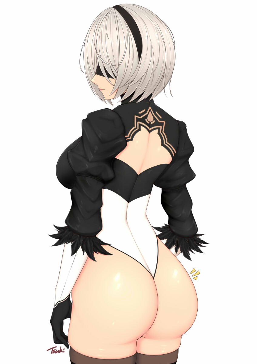 1girls android ass_focus dat_ass female huge_ass leotard nier nier:_automata nier_(series) outfit ryu_seung short_hair sideboob thong thong_leotard tsuki_riven white_hair yorha_2b