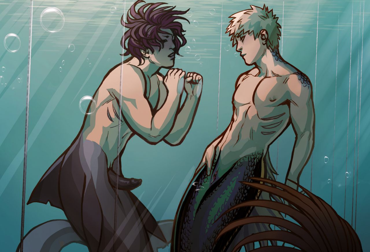 1boy 1cuntboy abs animal_genitalia animal_penis cuntboy duo duo_focus eijirou_kirishima erection gay human humanoid intersex katsuki_bakugou large_penis male male_on_cuntboy merfolk mermaid_au merman muscular muscular_cuntboy muscular_male my_hero_academia myxomatonen nude penis pussy