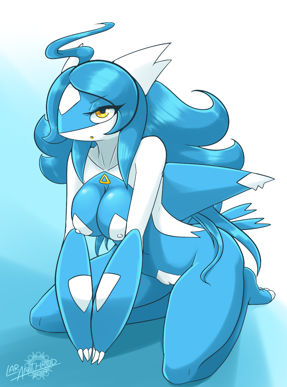 1girls 2019 ahoge anthro anthrofied blue_hair breasts claws dragon eye_contact female furry genderswap hair half-closed_eyes kneeling latiar latias latios legendary_pokémon looking_at_viewer nintendo nipples nude original_character pokemon pokemon_(species) pokemon_rse pussy rule_63 text tiara_(latiar) video_games watermark wings yellow_eyes