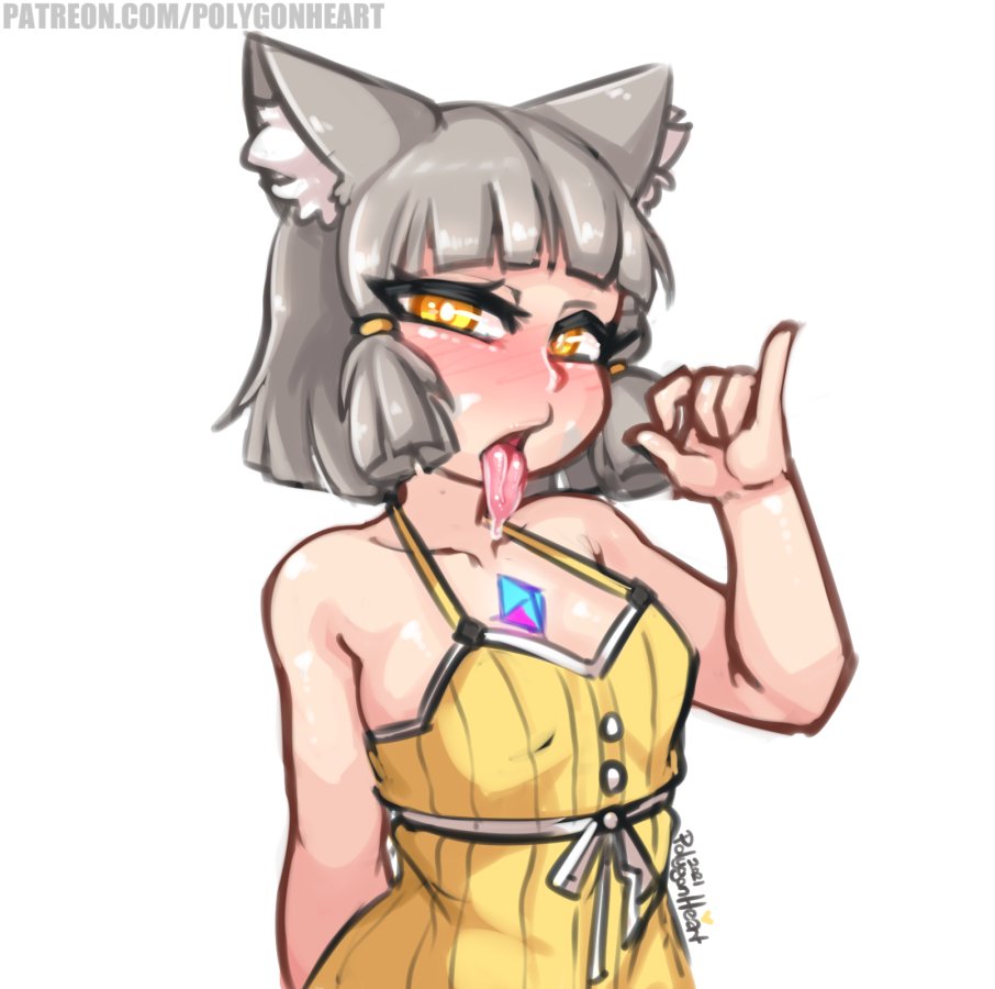 1girls, animal ears, blush, breasts, cat ears, cat girl, cat humanoid, catgirl, fellatio gesture, female, female only, grey hair, humanoid, light skin, nia, nintendo, pale skin, polygonheart, solo, suggestive gesture, sundress, thepolygonheart, tongue, tongue out, xenoblade (series), xenoblade chronicles 2