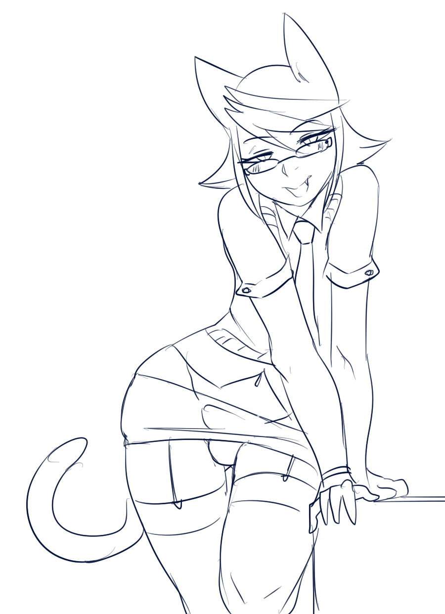 1boy, 2015, cat boy, cat ears, catboy, crossdressing, erection under clothes, femboy, garter straps, gay, girly, glasses, lightsource, male, male only, monochrome, murasaki (lightsource), navel, solo, tail, thick thighs, thighhighs, trap, wide hips, yaoi