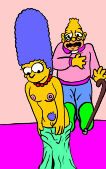 abraham_simpson blue_hair breasts clothes color escoria female front_view human male marge_simpson nipples tagme the_simpsons undressing vulva