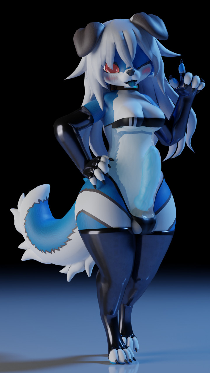 1futa 3d_(artwork) anthro ball_bulge balls balls_in_panties balls_under_clothes blue_body blue_fur breasts canid canine cleavage clothed clothing dark-skinned_futanari dickgirl digital_media_(artwork) flaccid fur futa_only futanari genitals gris_swimsuit hair hi_res intersex lagomorph leporid mammal medium_breasts meme meme_clothing one-piece_swimsuit open_mouth panties panty_bulge penis penis_bulge penis_in_panties penis_under_clothes pheeni portrait rabbit solo swimwear tongue translucent translucent_clothing translucent_swimwear wide_hips