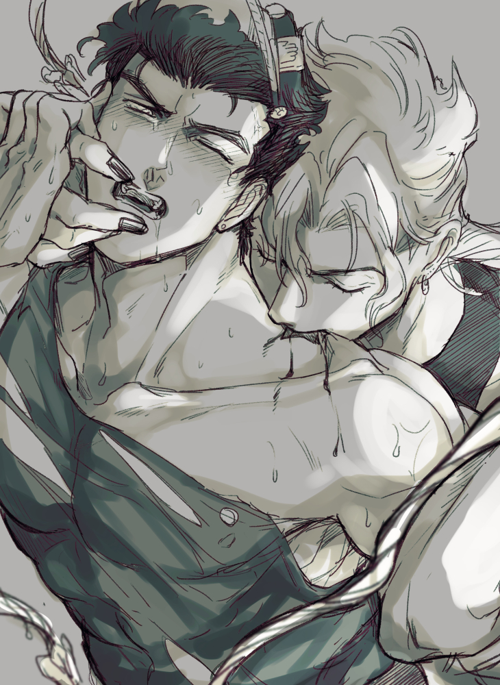 2boys bite biting_neck dio_brando eyes_closed gay human human_only jojo's_bizarre_adventure jotaro_kujo male male_only mouth_open multiple_boys neck_bite stardust_crusaders tagme tomasu trapezius yaoi