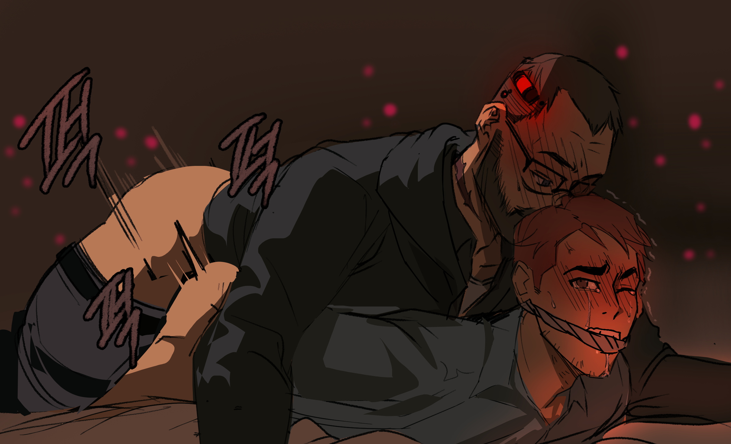 2boys, anal, anal penetration, anal sex, artist request, beard, colored, dispatch (game), forced, gay, male only, masculine, no visible genitalia, robert robertson, shroud (dispatch)