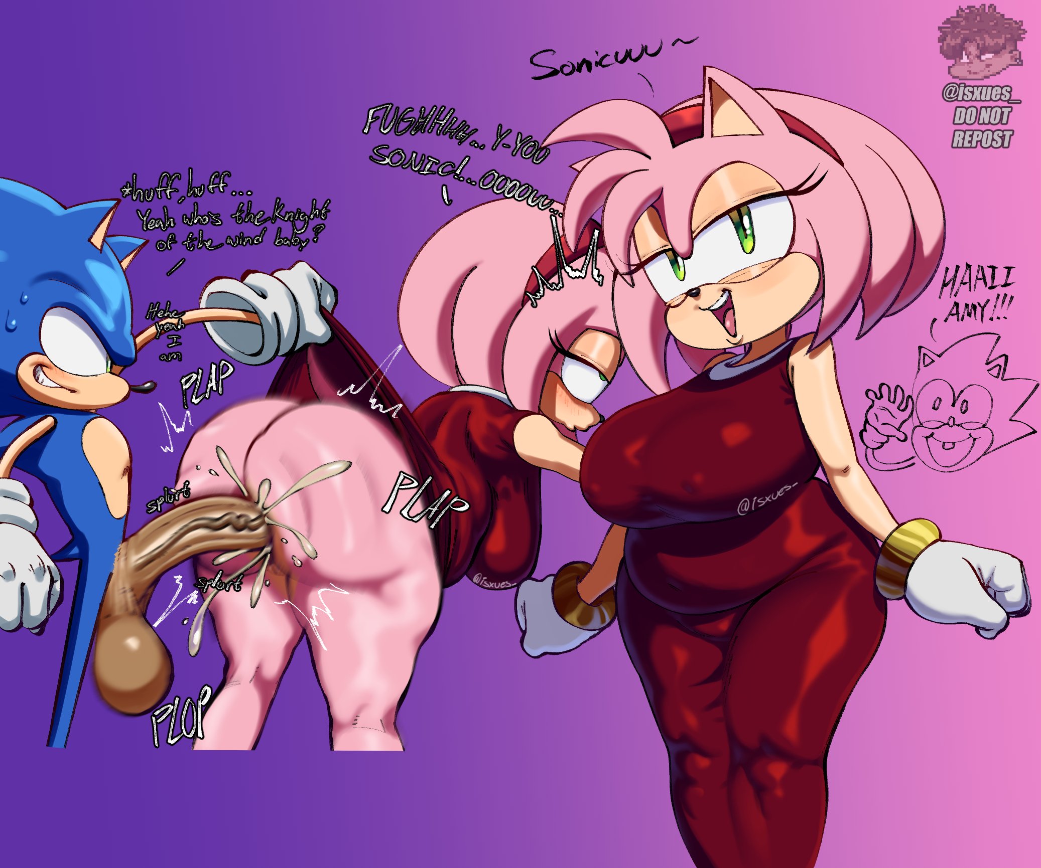1boys, 1girls, amy rose, anthro, ass, big ass, big breasts, big butt, big cock, blue body, blue fur, booty, breasts, cock, dialogue, dick, dress, english text, eulipotyphlan, fur, furry, gloves, green eyes, hairband, handwear, hedgehog, huge ass, huge breasts, huge butt, huge cock, isxues, large ass, large breasts, large butt, large cock, male/female, mammal, motion blur, motion lines, penetration, penis, pink body, pink fur, plap, red dress, red hairband, sega, sex, sonic (series), sonic the hedgehog, sonic the hedgehog (series), straight, text, white gloves