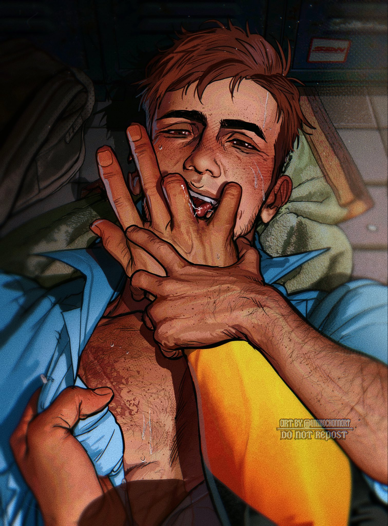 2boys, colored, dispatch (game), flambae, gay, licking, male only, male/male, masculine, no visible genitalia, robert robertson, tagme, umikochannart, yaoi