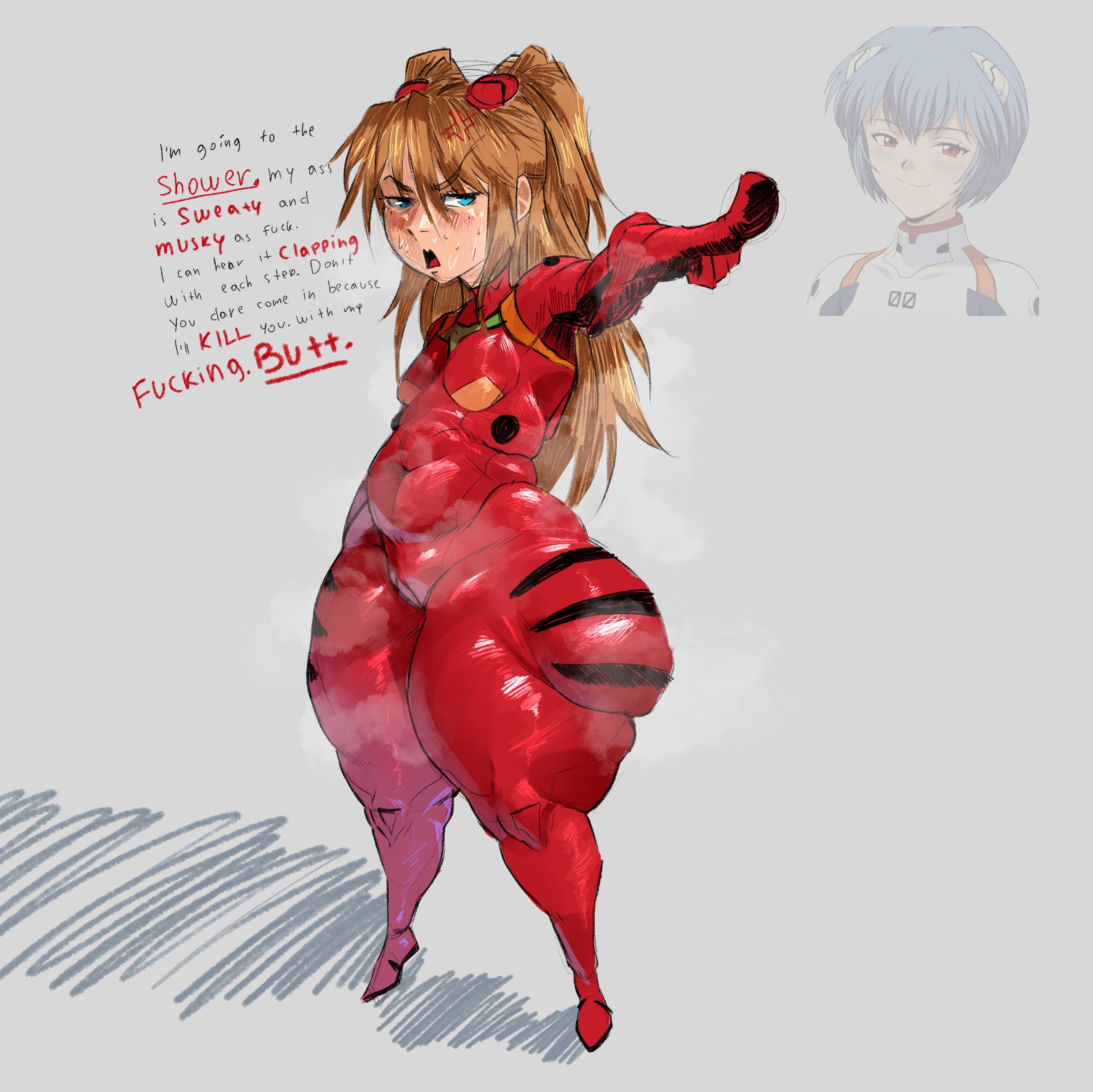 asuka langley sohryu, fat, huge thighs, kyokeer, neon genesis evangelion, shortstack, thick thighs, wide hips