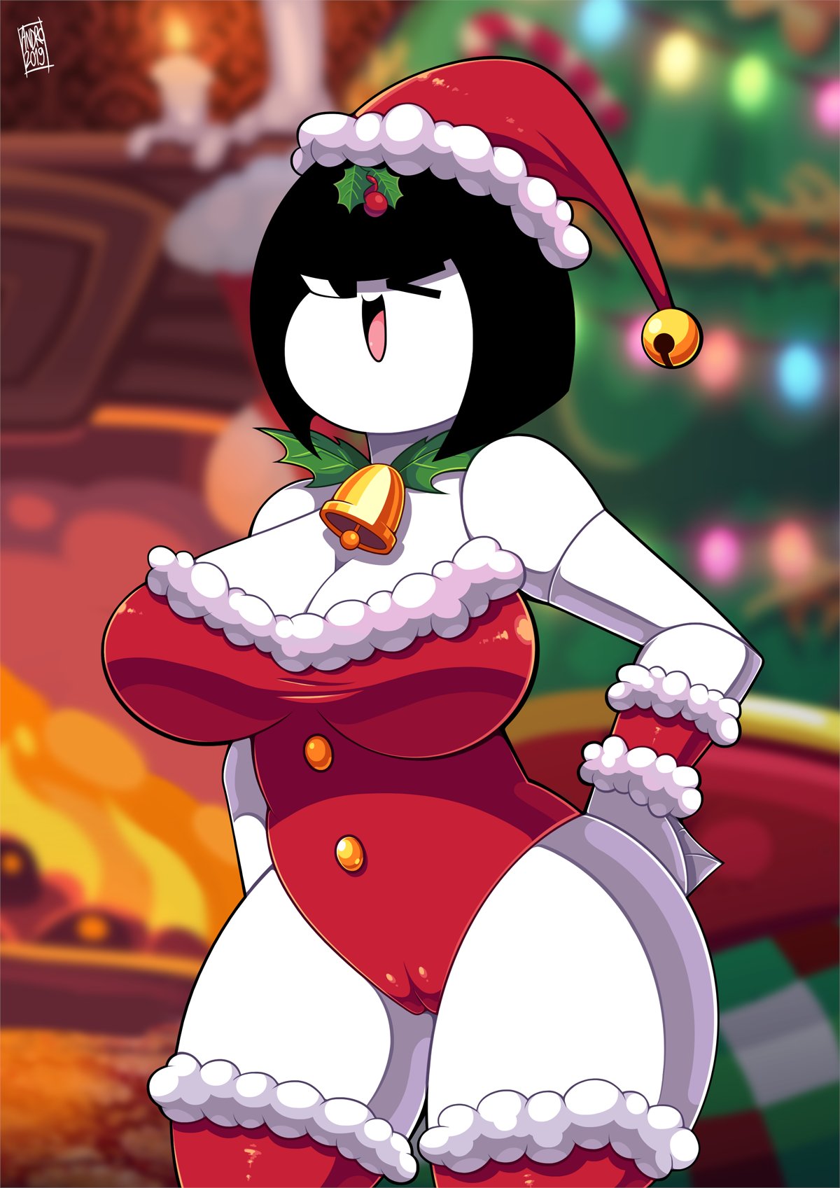 1girls, androjuniarto, christmas, female, maidbot (androjuniarto), mob face, tagme