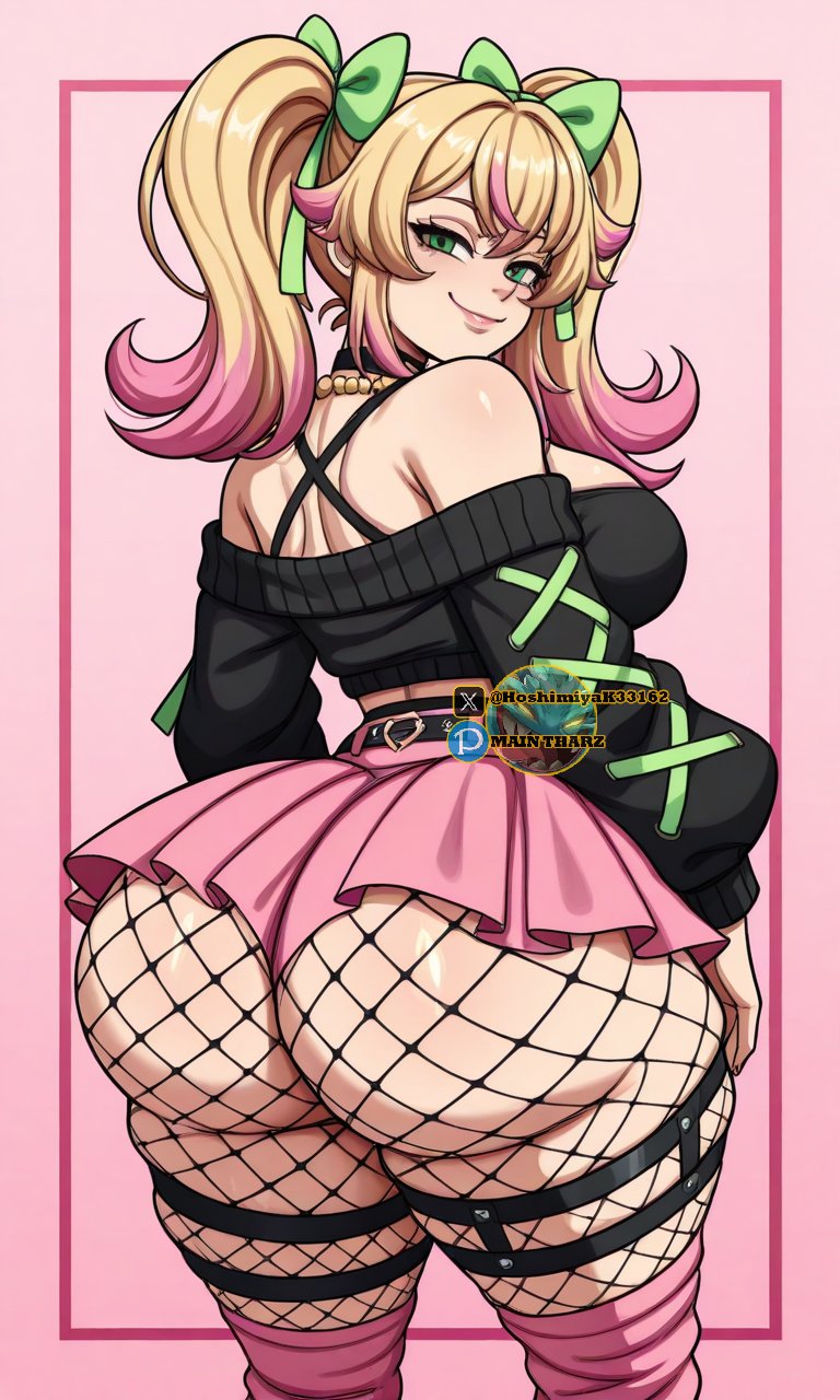 1girls, ai art, ai generated, artist request, ass bigger than head, ass hanging out of skirt, banana bus squad, big ass, big breasts, blonde hair, breasts, cheek bulge, choker, curvaceous, curvaceous female, curvaceous figure, curvy, curvy body, curvy female, curvy figure, curvy hips, fat ass, female, fishnet, fishnet clothing, fishnet legwear, fishnet stockings, fishnet thighhighs, fishnets, freckles, freckles on face, green eyes, indie virtual youtuber, long hair, pastaroniravioli, pink hair, ponytail, rainbow background, removing clothing, sole female, standing, tagme, thick hips, thick legs, thick thighs, thighhighs, thighs, thighs bigger than head, thin female, thin waist, twitch streamer, two-tone hair, vanoss crew, virtual youtuber, voluptuous, voluptuous body, voluptuous female, vtuber, wide hips, wide thighs, youtube, youtube avatar, youtuber, youtuber girl