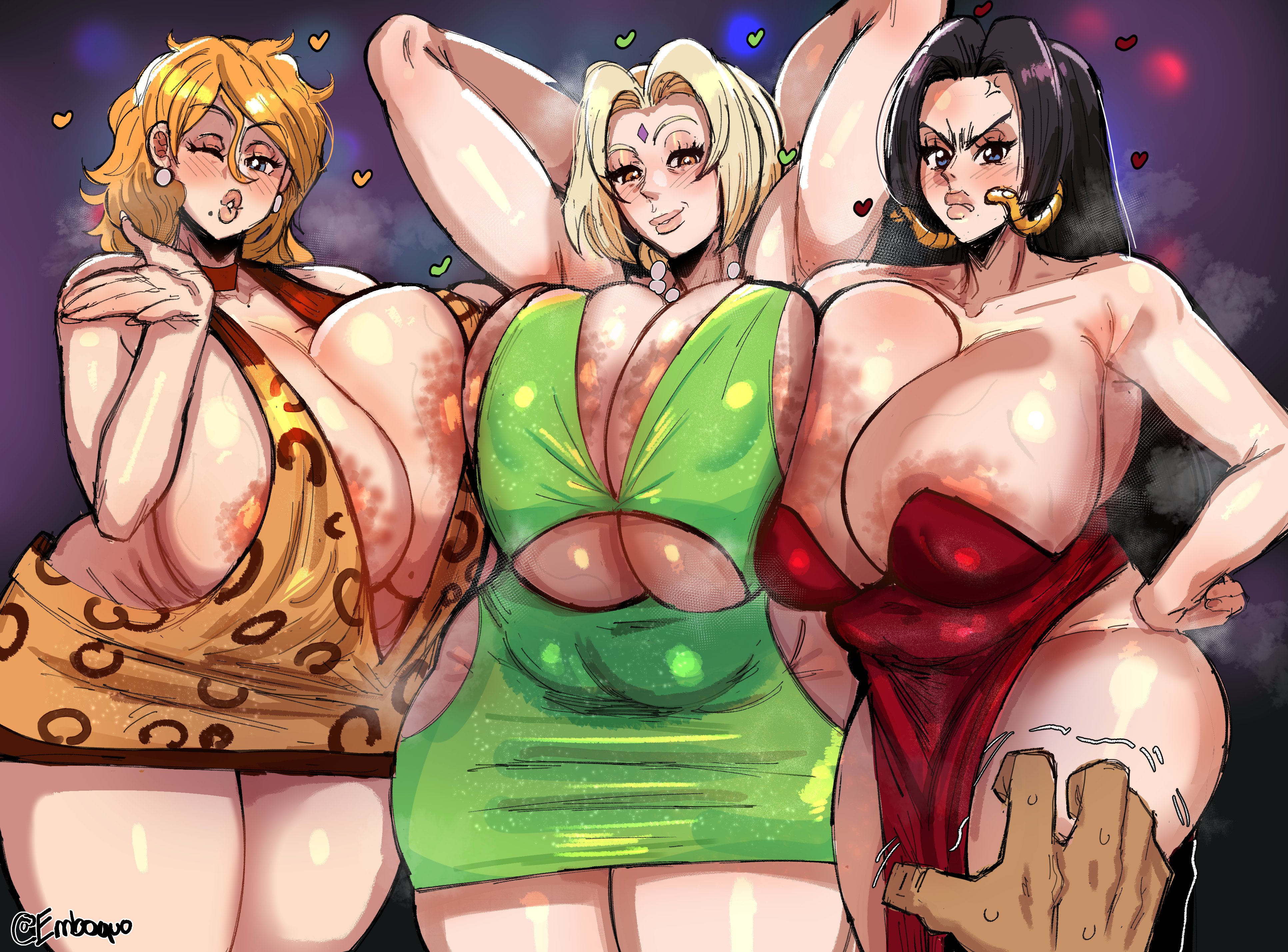 2026, 2d, 3girls, angry, angry expression, angry face, areola slip, areolae, arms behind head, arms up, bbw, big ass, big breasts, black hair, bleach, blonde hair, blowing kiss, blue eyes, blush, boa hancock, brown eyes, child bearing hips, chubby, chubby female, clothing, collar, comic, dress, earrings, embo, female, forehead mark, gilf, hands on hips, horny, horny female, huge ass, huge breasts, huge thighs, hyper breasts, imminent rape, imminent sex, large ass, large breasts, looking at viewer, looking pleasured, male, massive ass, massive breasts, massive butt, massive thighs, matsumoto rangiku, milf, musk, musk clouds, naruto, naruto (classic), naruto (series), naruto shippuden, necklace, one piece, orange hair, pillow shading, plump, posing, posing for the viewer, thick thighs, thighs, thunder thighs, tight clothing, tight dress, tsunade, voluptuous, voluptuous female, wide hips, wrinkles