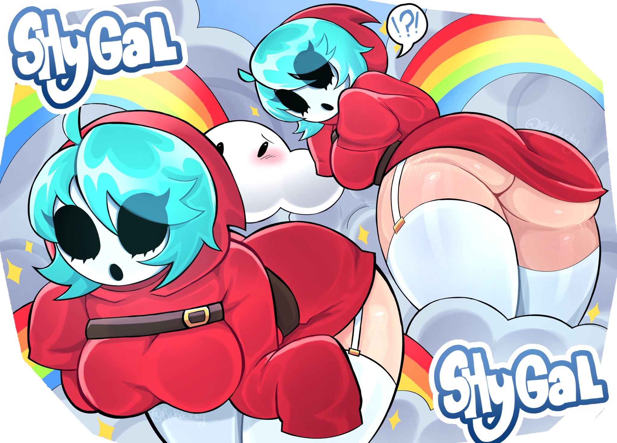 1girls, ass, breasts, female, female focus, female only, large ass, large breasts, light skin, light-skinned female, mario (series), mask, rukitooty, shy gal, solo, thick thighs, thighhighs, thighs, wide hips