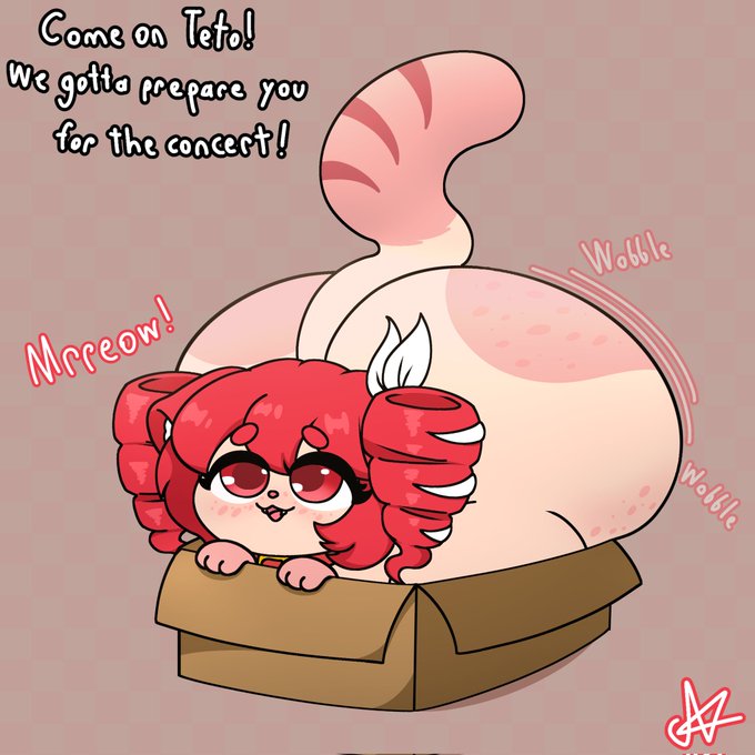 a cat is fine too, big ass, box, cat teto, feral, kasane teto, nitnat, red fur, twintails