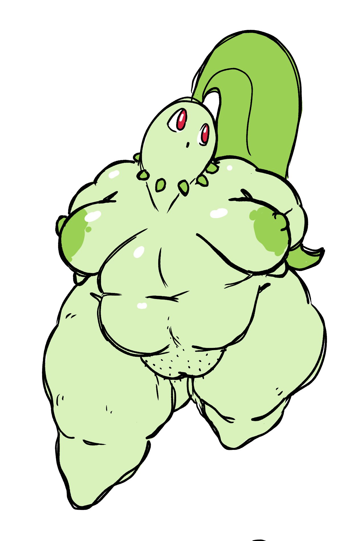 1girls, anthro, anthrofied, bbw, belly, belly folds, big ass, big belly, big breasts, chikorita, chubby, chubby anthro, chubby female, fat ass, fat belly, fat female, fat fetish, fat folds, fat thighs, fupa, game freak, glands of montgomery, green areola, green body, green hair, green skin, hi res, highres, mound of venus, nintendo, nsfwoaf, nude, nude female, obese, obese anthro, obese female, overweight, overweight anthro, overweight female, pokémon (species), pokemon, pokemon (species), pokemon gsc, pokemon only, pubic hair, pubic stubble, red eyes, sagging breasts, shaved crotch, solo, solo anthro, solo female, thick thighs, wide hips