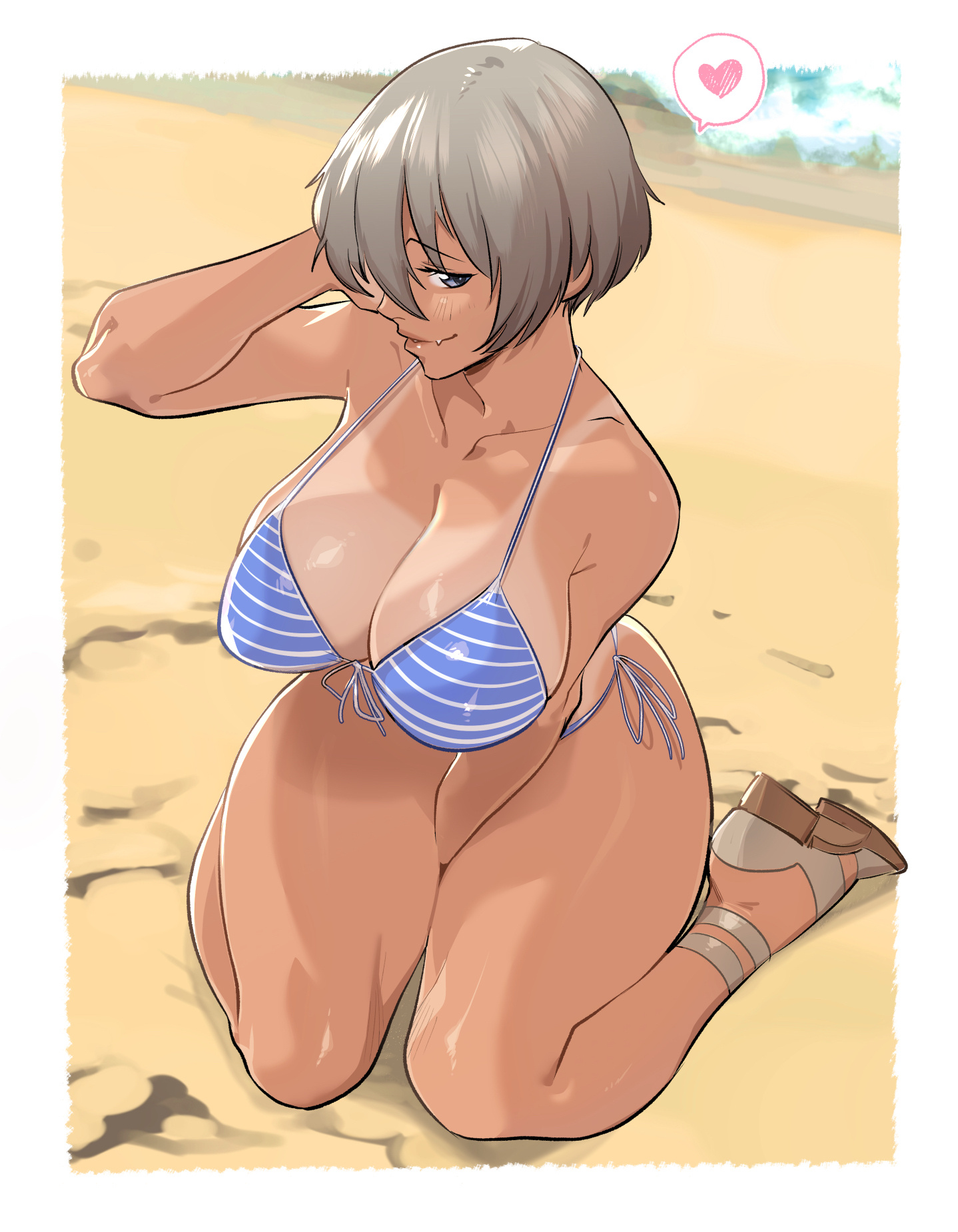 1girls, beach, big breasts, bikini, kukumomo, looking at viewer, tan, tanline, uzaki hana, uzaki-chan wa asobitai!