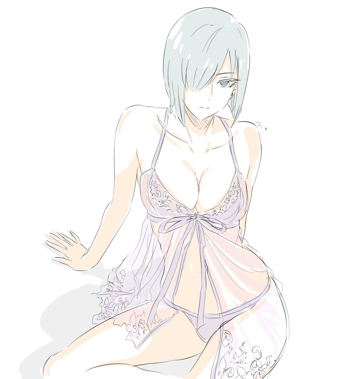1girls, 9431116, fiona frost, lingerie only, silver hair, spy x family