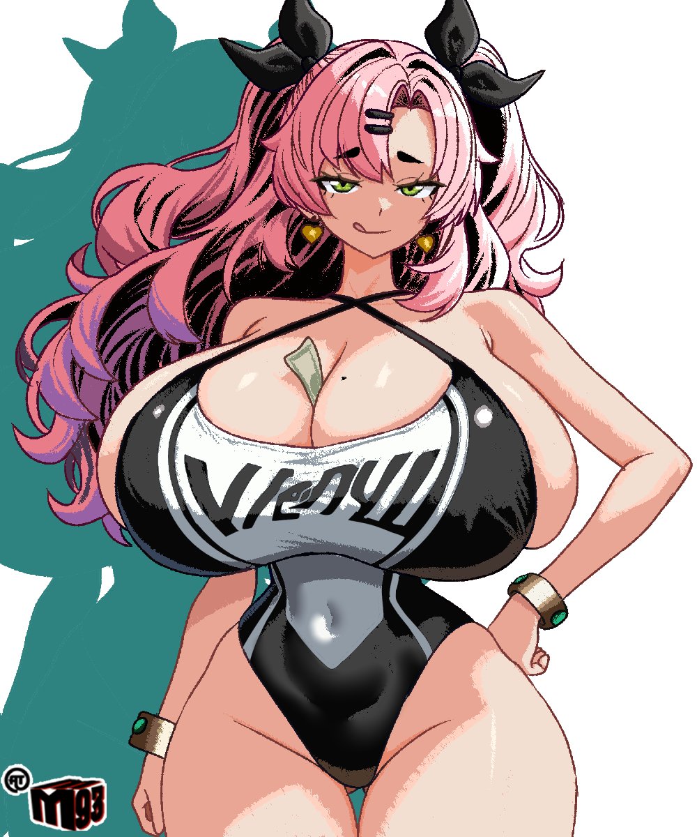 1girls, between breasts, breasts, bursting breasts, cleavage, earrings, female, female only, gigantic breasts, light skin, light-skinned female, mewmaster93, mole, money, nicole demara, smug, swimsuit, tied hair, twintails, zenless zone zero