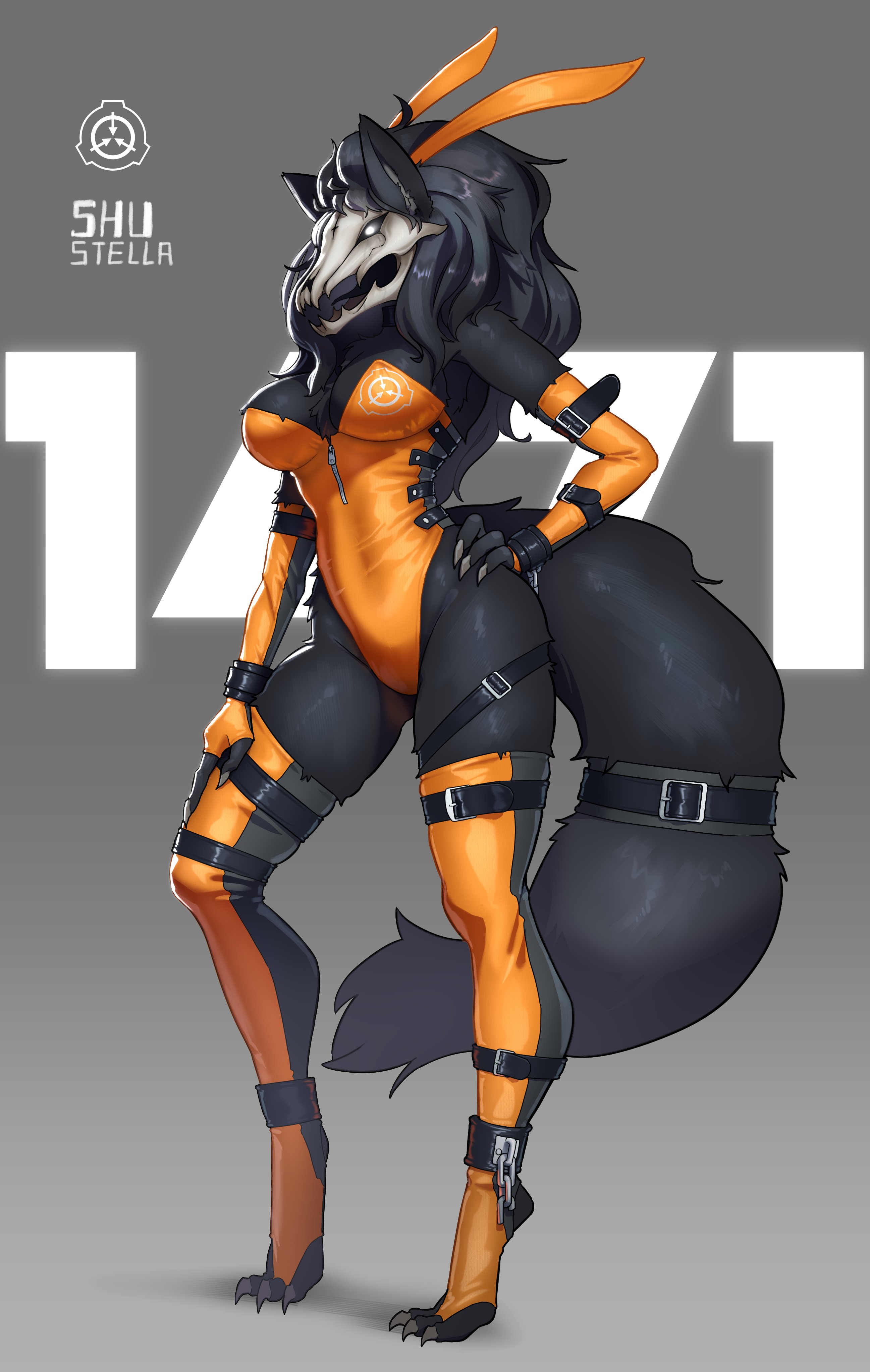 blank eyes, bunny ears, bunny girl, bunnysuit, mal0, mal0 (species), malo, monster, monster girl, scp foundation, scp-1471, scp-1471-a, shu stella, skull face, skull head, solo, white eyes