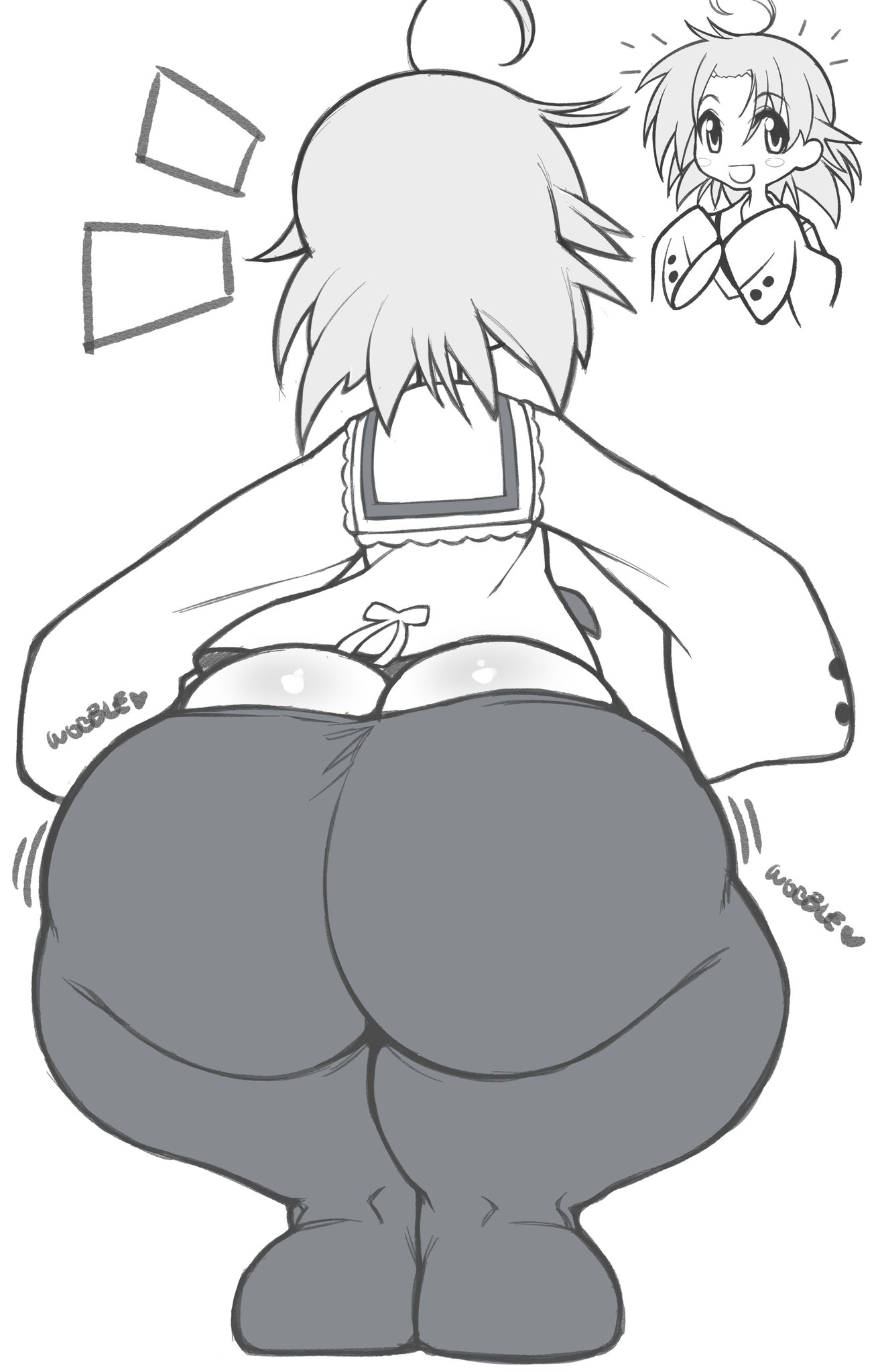 1girls, akira kogami, ass, ass focus, back view, big ass, bottom heavy, bubble ass, bubble butt, butt focus, clothed, clothed female, dumptruck ass, fat ass, flat chest, flat chested, from behind, from behind position, hyper, hyper ass, lucky star, monochrome, plump ass, shaking ass, small breasts, solo, thanuki, thanukiart, tight clothing, tight pants, wobble