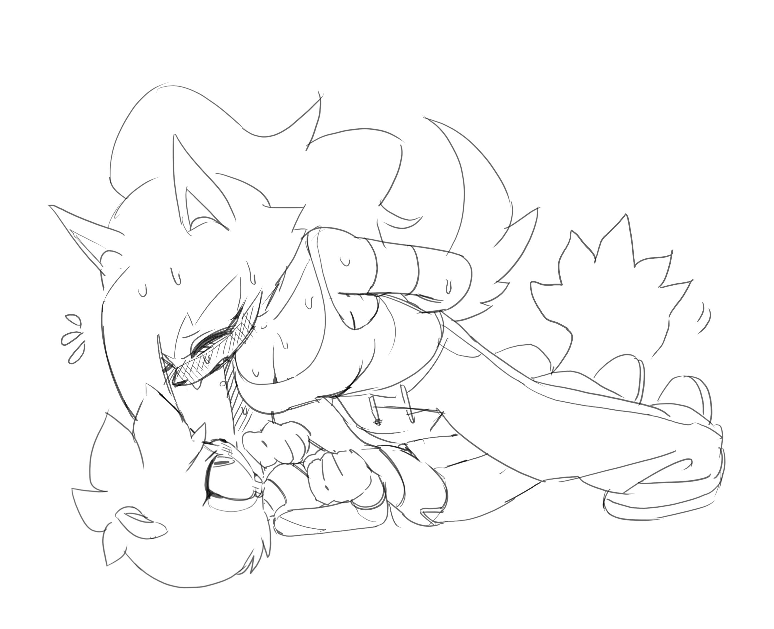 absurd res, arm behind back, breast size difference, cleavage, exercise, kosherea, lemur, monochrome, on top, push-up, sega, sketch, sonic (series), sonic the hedgehog (comics), sonic the hedgehog (idw), sonic the hedgehog (series), sweating, sweatpants, sweaty breasts, tangle the lemur, tomboy, whisper the wolf, yuri