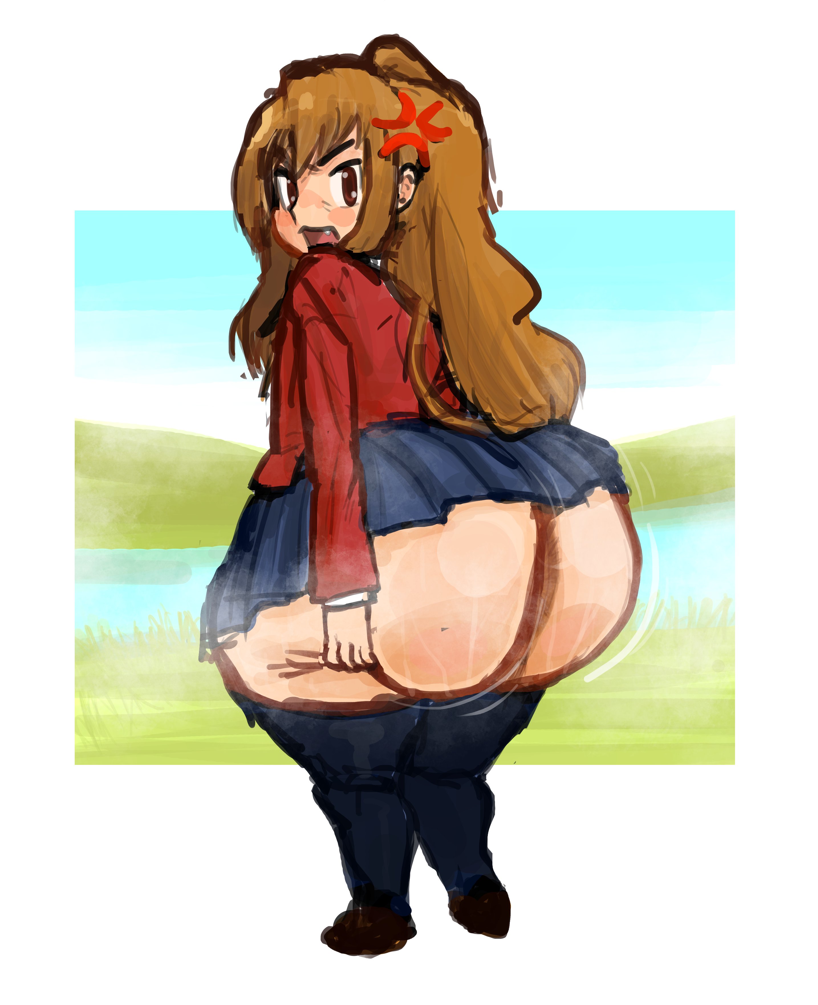 1girl, 1girls, aisaka taiga, anus, bottom heavy, bottom heavy female, bottomless, dark crack, female, female focus, female only, huge ass, obamaslippers, shortstack, shortstack female, solo, solo female, solo focus, thicc, thicc ass, thick thighs, toradora, toradora!