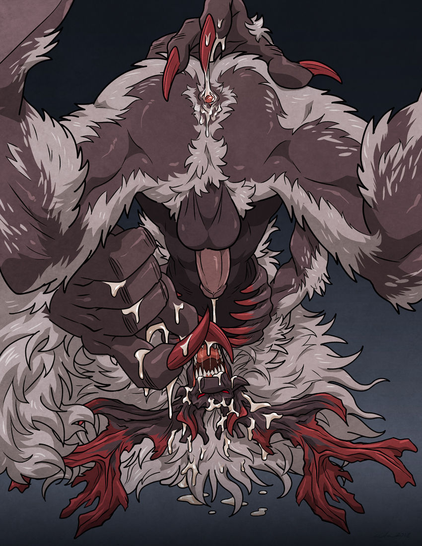 antlers ass beast_(bloodborne) bloodborne bodily_fluids claws cleric_beast cum cum_in_ass cum_inside cum_on_self fromsoftware genital_fluids hairy horn humanoid_penis male male_only penis red_eyes solo sony_corporation sony_interactive_entertainment video_games