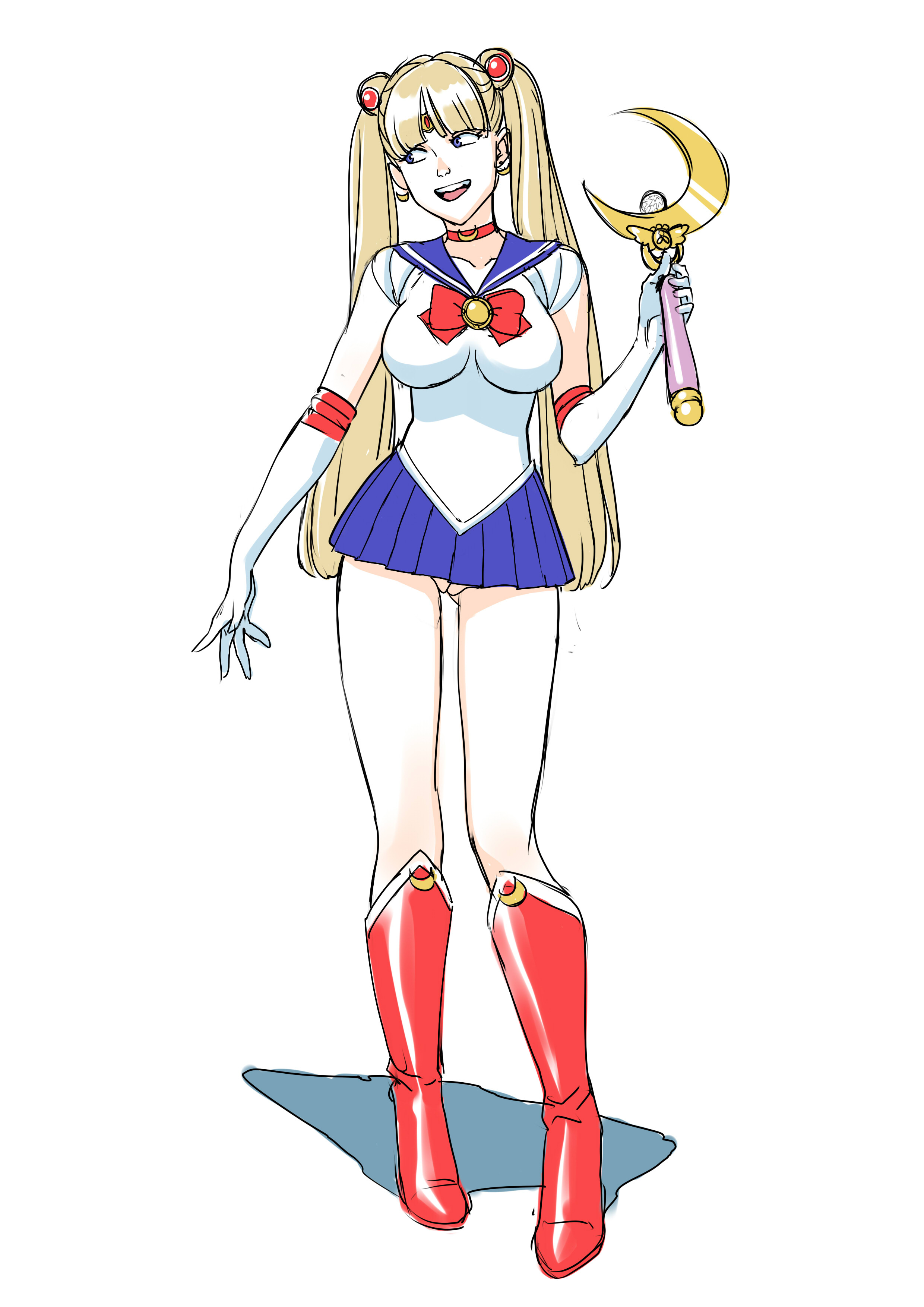 1girls, bishoujo senshi sailor moon, blonde hair, blue eyes, boots, breasts, clothing, cosplay, fat mons, female, female only, innie pussy, kneehighs, large breasts, legs, long hair, long legs, miniskirt, no panties, plump labia, puffy pussy, pussy, pussy slip, revealing clothes, sailor moon (cosplay), short skirt, simple background, skirt, slender legs, small breasts, solo, tekuho, thighs, twintails, upskirt