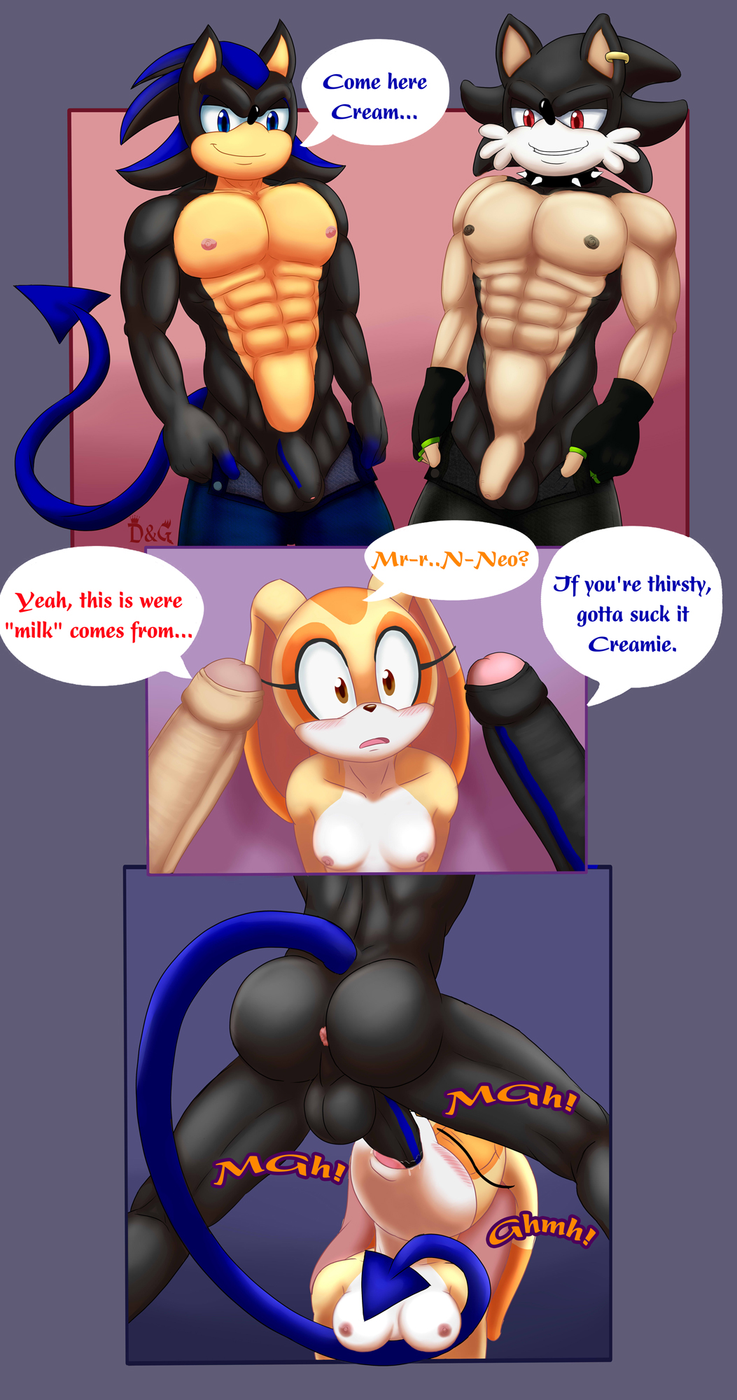 abs anthro anus ass balls breasts comic cream_the_rabbit dgemporium fan_character foreskin group group_sex male_anus muscular nipples oral penis sex sonic_(series) sonic_the_hedgehog_(series) threesome uncut