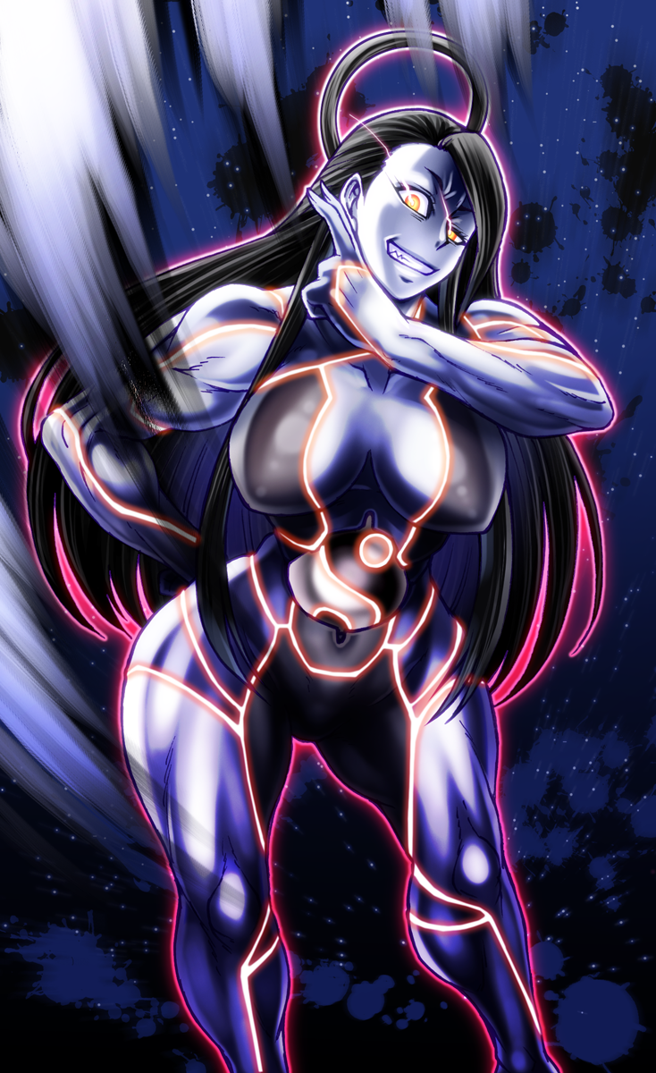 1girls belly_button big_ass black_hair black_skin breasts busty canon_genderswap capcom chiba_toshirou energy female female_only glow glowing grey_skin hand_behind_back hands_behind_back huge_ass knees large_breasts long_hair looking_at_viewer muscle muscles muscular muscular_female muscular_thighs naughty_face orange_eyes seductive seductive_smile seth_(sfv) seth_(street_fighter) silver_skin smile smiling smiling_at_viewer solo solo_female straight_hair street_fighter street_fighter_v teeth teeth_clenched thick_thighs white_skin wide_hips yellow_eyes ying_yang_symbol