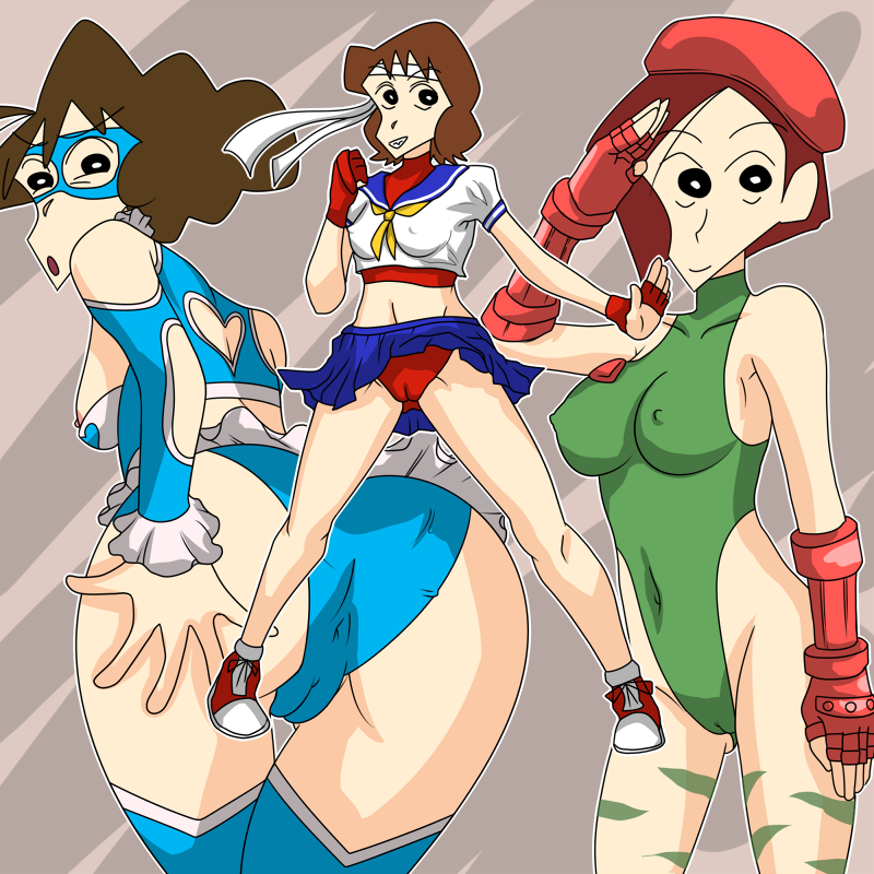 3girls alternate_costume ass beret breasts brown_hair cammy_white cammy_white_(cosplay) cosplay crayon_shin-chan curvy embarrassed erection_under_clothes fat_mons female footwear handwear headband headwear hips housewife human impossible_clothes large_breasts leotard looking_at_viewer looking_back married_woman mature micchi_hatogaya milf miniskirt misae_nohara mob_face mother multiple_girls multiple_tails musae_koyama open_eyes pale-skinned_female pale_skin panties presenting presenting_ass pussy_bulge rainbow_mika rainbow_mika_(cosplay) red_pawpads revealing_clothes sakura_kasugano sakura_kasugano_(cosplay) salute short_hair sideboob skirt smile solo street_fighter thick_thighs thighs underwear upskirt voluptuous wide_hips