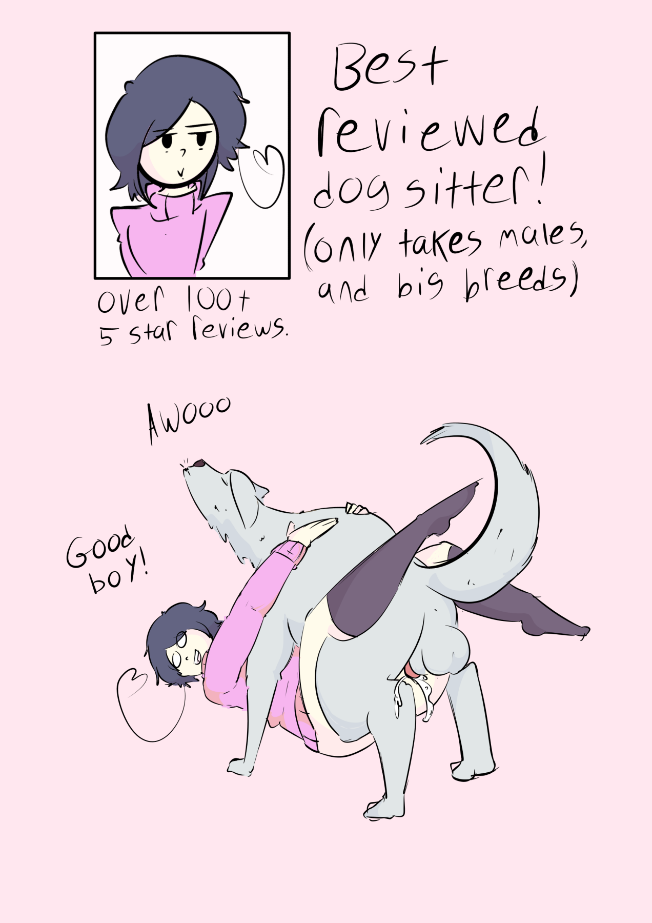 anal, anal sex, angle (kittyodic), animal, balls, bodily fluids, canid, canine, canis, clothed, clothing, crossdressing, cum, dog, domestic dog, duo, english text, feral, feral penetrating human, feral penetrating male, gay, gay sex, genital fluids, girly, human, human on feral, interspecies, kittyodic (artist), legwear, male, male on feral, male only, male penetrated, male penetrating, male penetrating male, male/male, mammal, penetration, penis, stockings, tagme, text, zoophilia