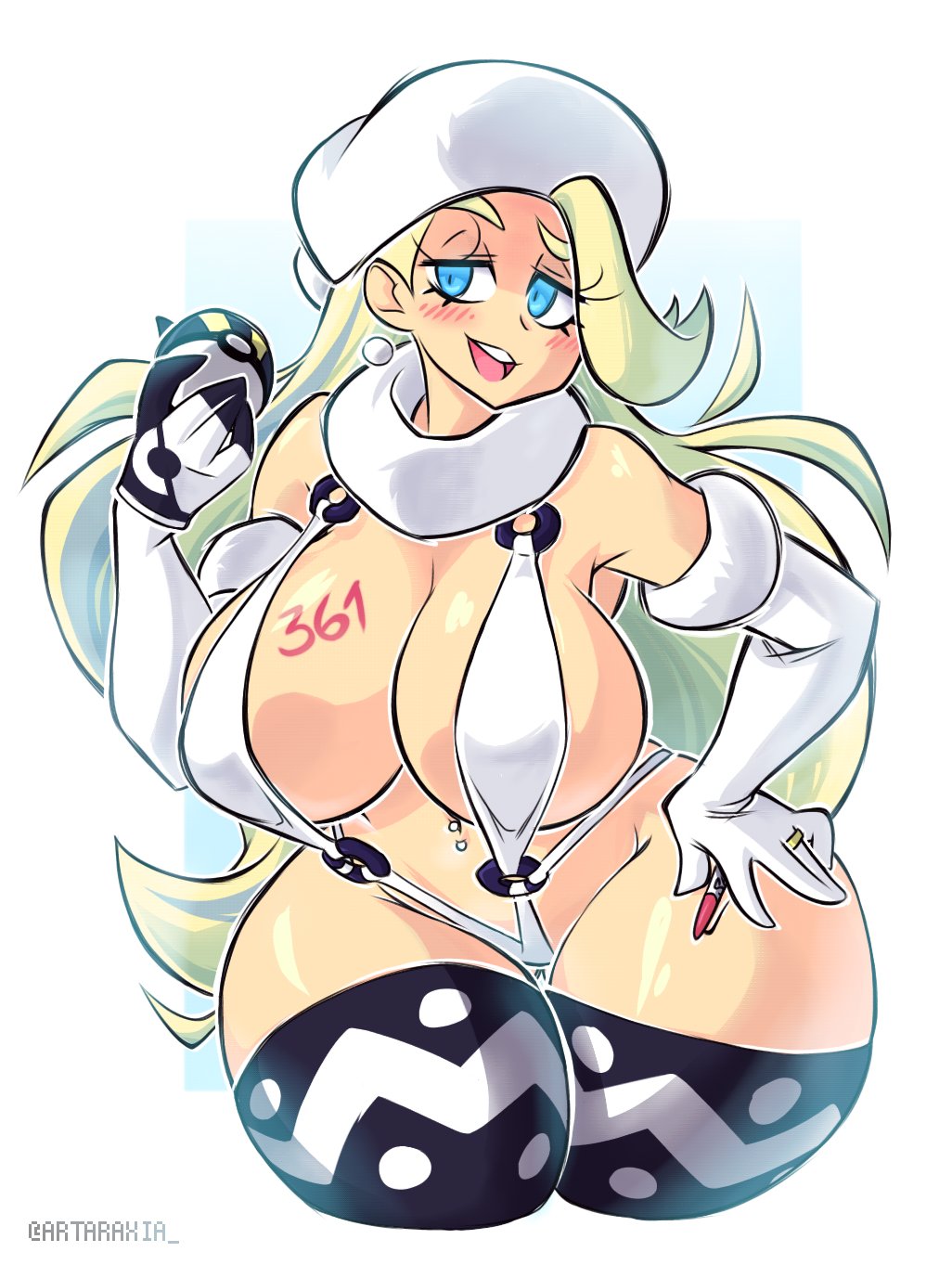 1girls alternate_breast_size arm_sleeves artaraxia big_breasts blonde_hair blue_eyes breasts earrings female female_only huge_breasts human human_only large_ass large_breasts light-skinned_female long_hair melony_(pokemon) milf navel navel_piercing nintendo pokemon pokemon_ss sling_bikini solo stockings thick_ass thick_legs thick_thighs top_heavy voluptuous wide_hips