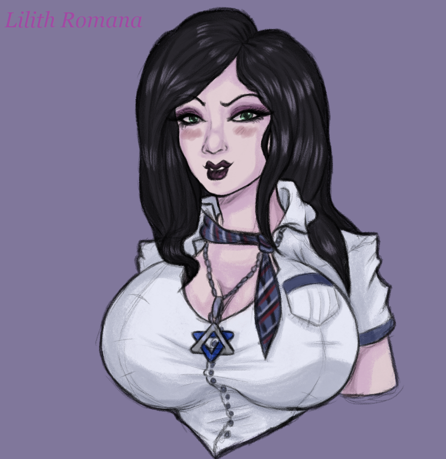 big_breasts cindisinz eatersnake101 goth gothic huge_breasts lilith_romana original_character school_uniform schoolgirl shirt star_of_david tie tight_clothing