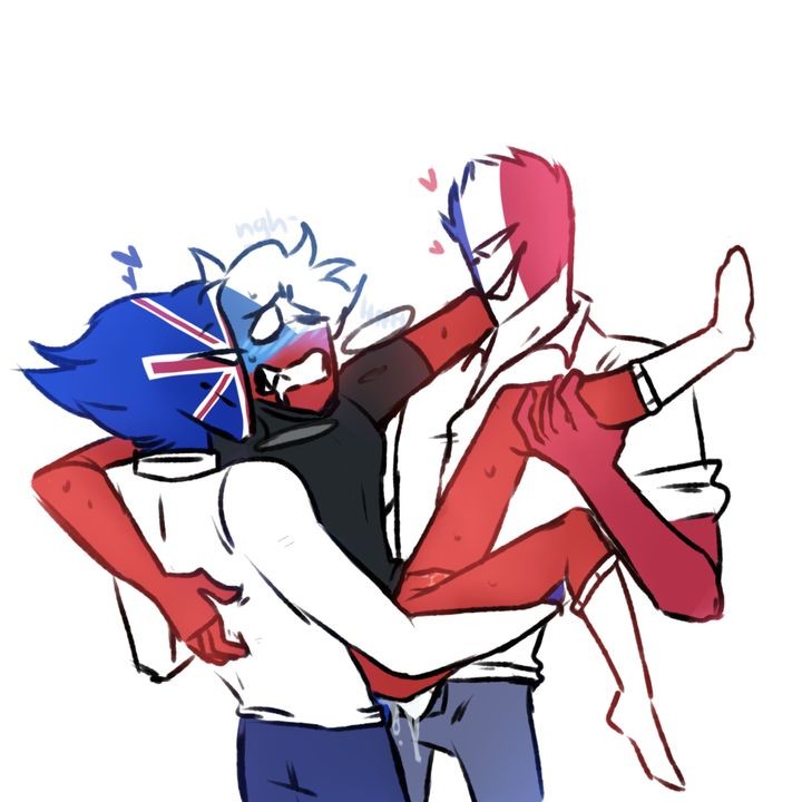 3boys, ass, countryhumans, cum, cum drip, cum in ass, cum inside, cumming, cumming from anal sex, cumming in ass, cumming together, cumming while penetrating, czechia (countryhumans), double penetration, france (countryhumans), frottage, frottage via penetration, frotting, gay, hearts around head, held up, lifting person, looking at another, looking at each other, looking at partner, male, male only, pantsless, partially clothed, red body, simple background, socks, spiked teeth, threesome, united kingdom (countryhumans), white background