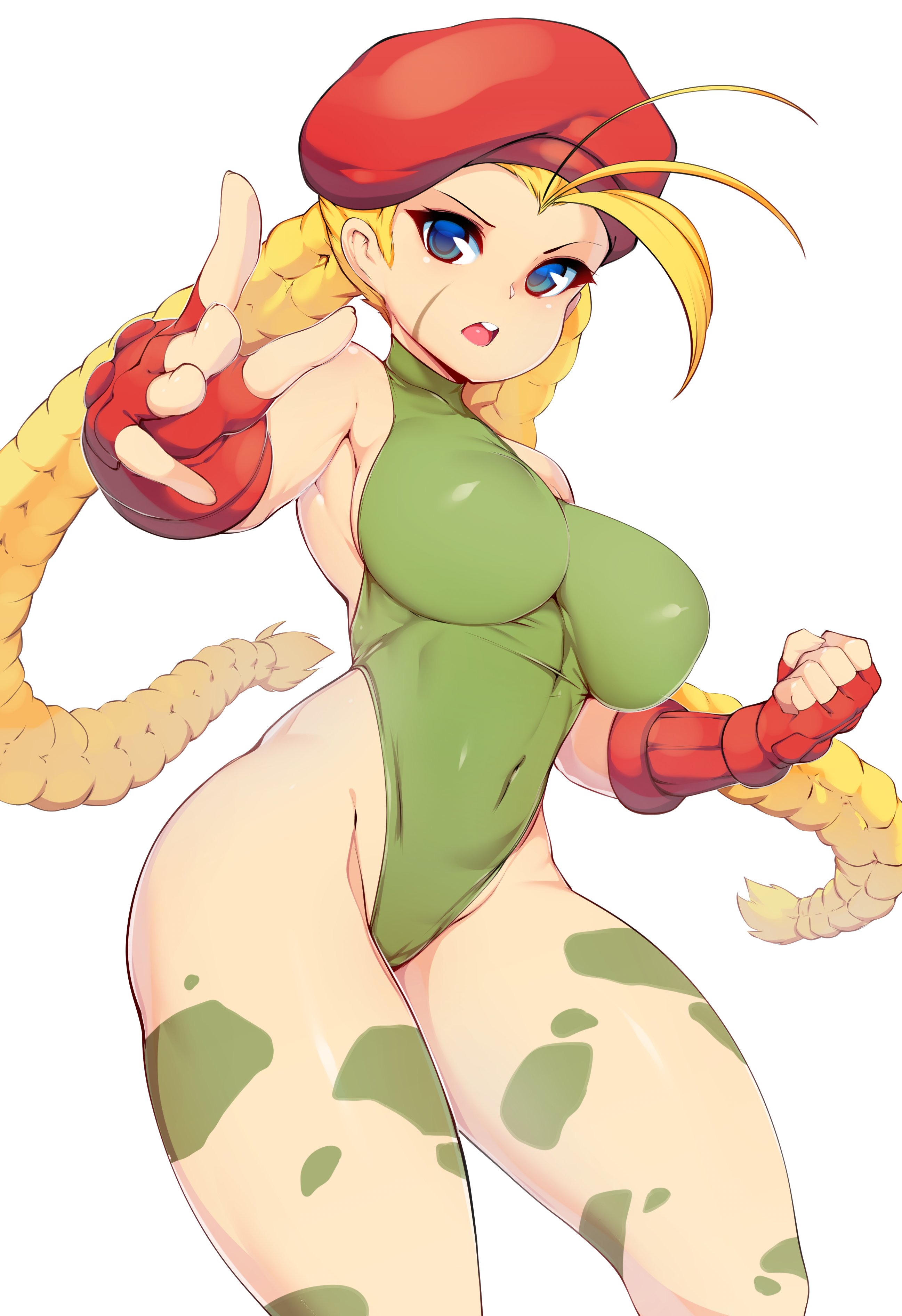 1girls, big breasts, blonde hair, blue eyes, breasts, cammy white, female, female only, large breasts, looking at viewer, slugbox, solo, street fighter, thick thighs, wide hips