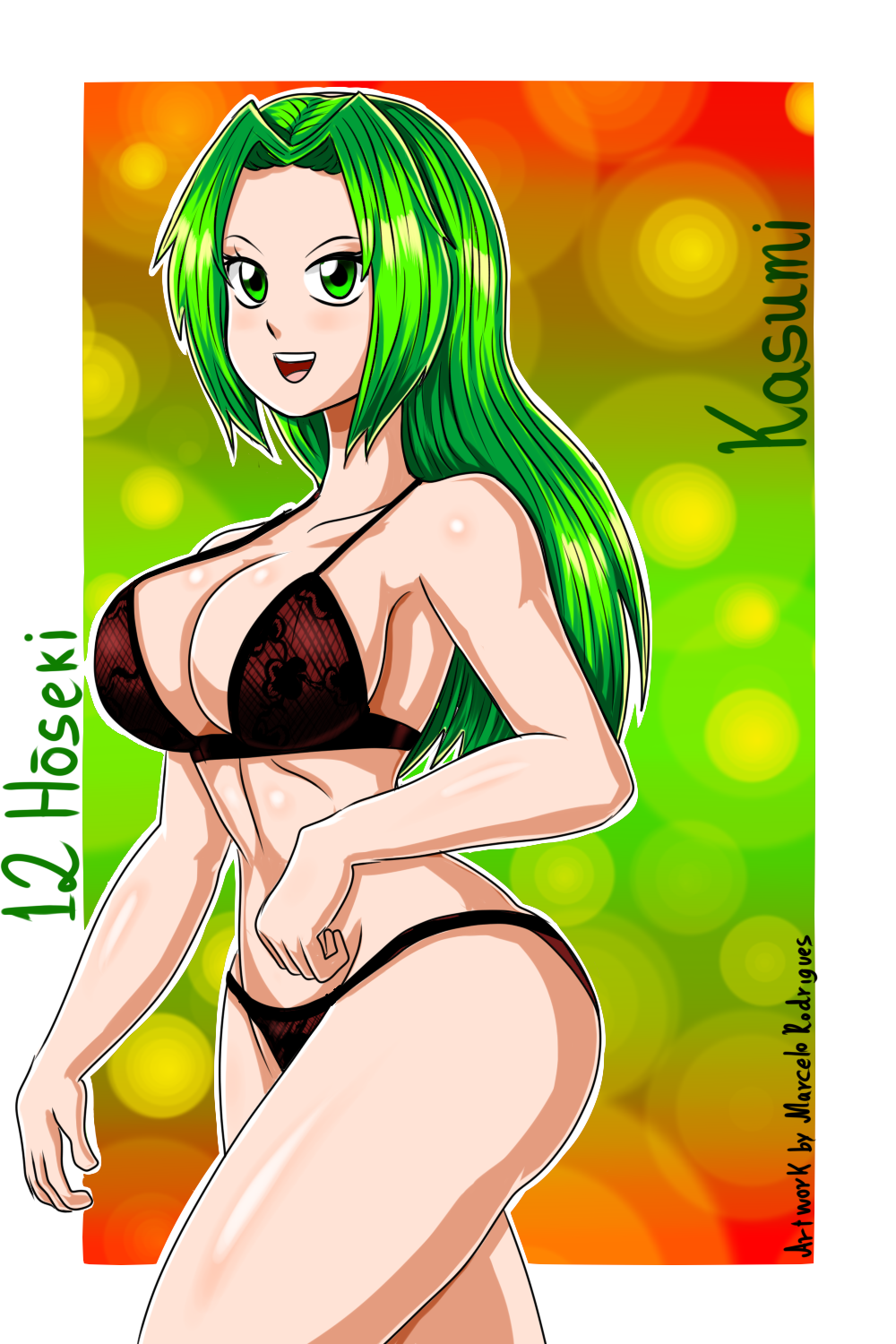 12_hoseki bangs big_breasts bra bra_strap breasts cleavage clothing clover curvaceous curvy curvy_figure female female_focus female_only four_leaf_clover green_eyes green_hair hourglass_figure kasumi_midori long_hair looking_at_viewer mature_female milf oc older_female open_mouth original original_character panties pattern_clothing perky_breasts pinup rodriguesd-marcelo shamrock side_view smile solo solo_female solo_focus thick_thighs thighs underwear voluptuous webcomic