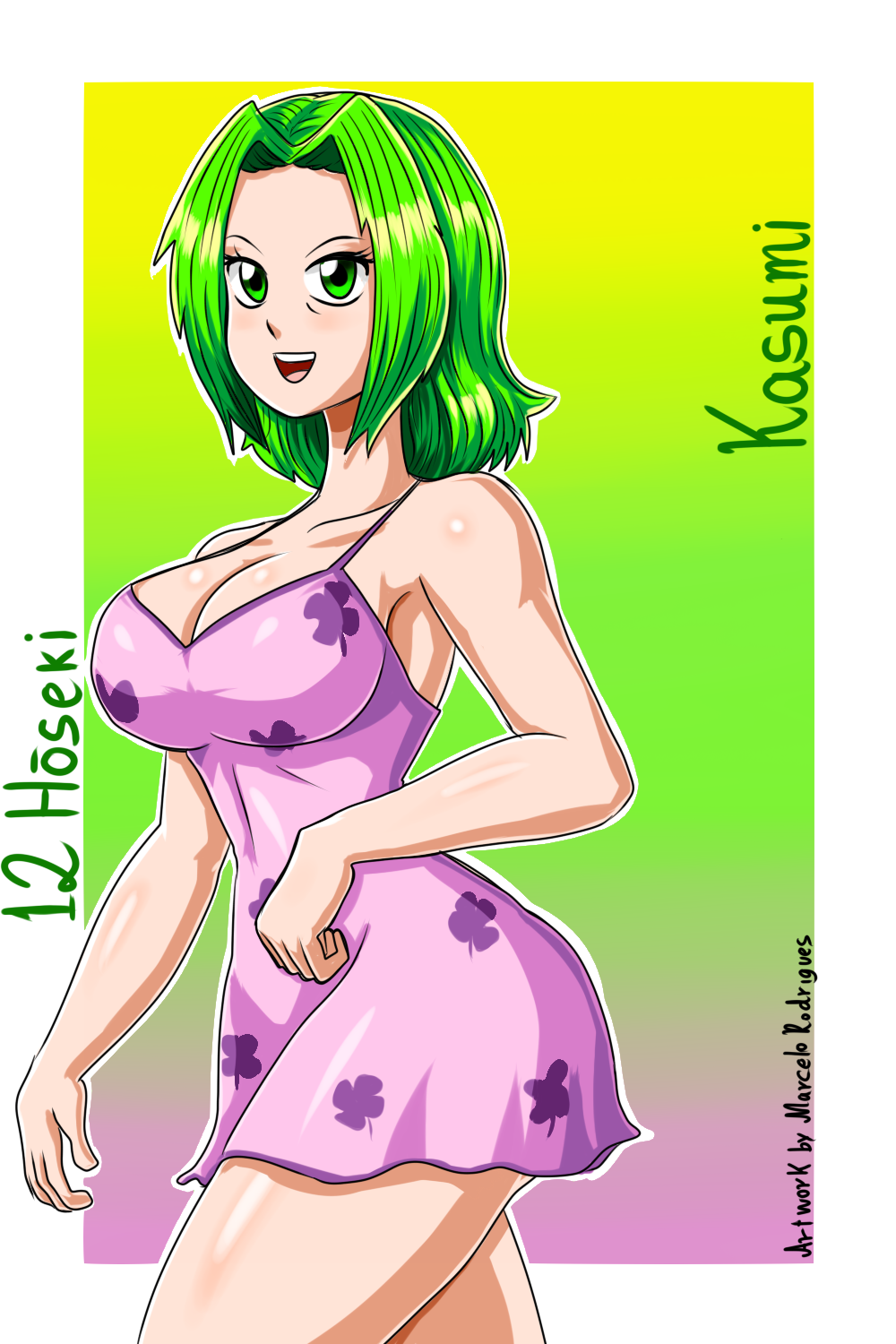 12_hoseki bangs big_breasts breasts cleavage clothing clover curvaceous curvy curvy_figure female female_focus female_only four_leaf_clover green_eyes green_hair hourglass_figure kasumi_midori looking_at_viewer mature_female medium_hair milf nightie nighty oc older_female open_mouth original original_character pajamas pattern_clothing perky_breasts rodriguesd-marcelo shamrock side_view sleepwear smile solo solo_female solo_focus thick_thighs thighs voluptuous webcomic