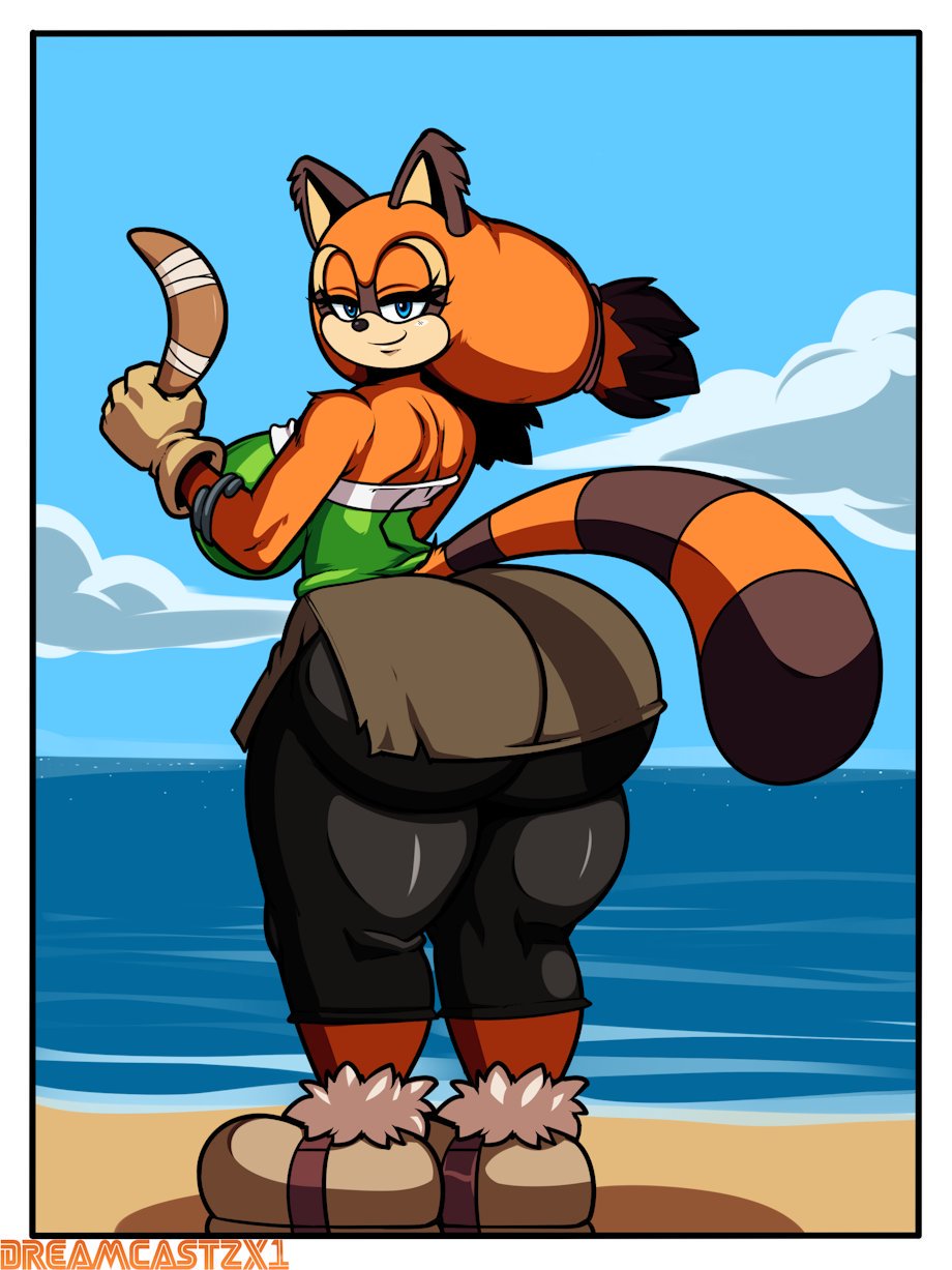 1girls anthro ass beach big_ass big_butt blue_eyes boomerang clothed clothing dreamcastzx1 female female_only fur furry furry_only fusion huge_ass hyper_bimbo large_breasts looking_at_viewer looking_back marine_the_raccoon sega solo solo_female sonic_(series) sonic_boom sticks_the_badger sticks_the_jungle_badger sticks_the_tejon superbunnygt tagme tail thick_thighs