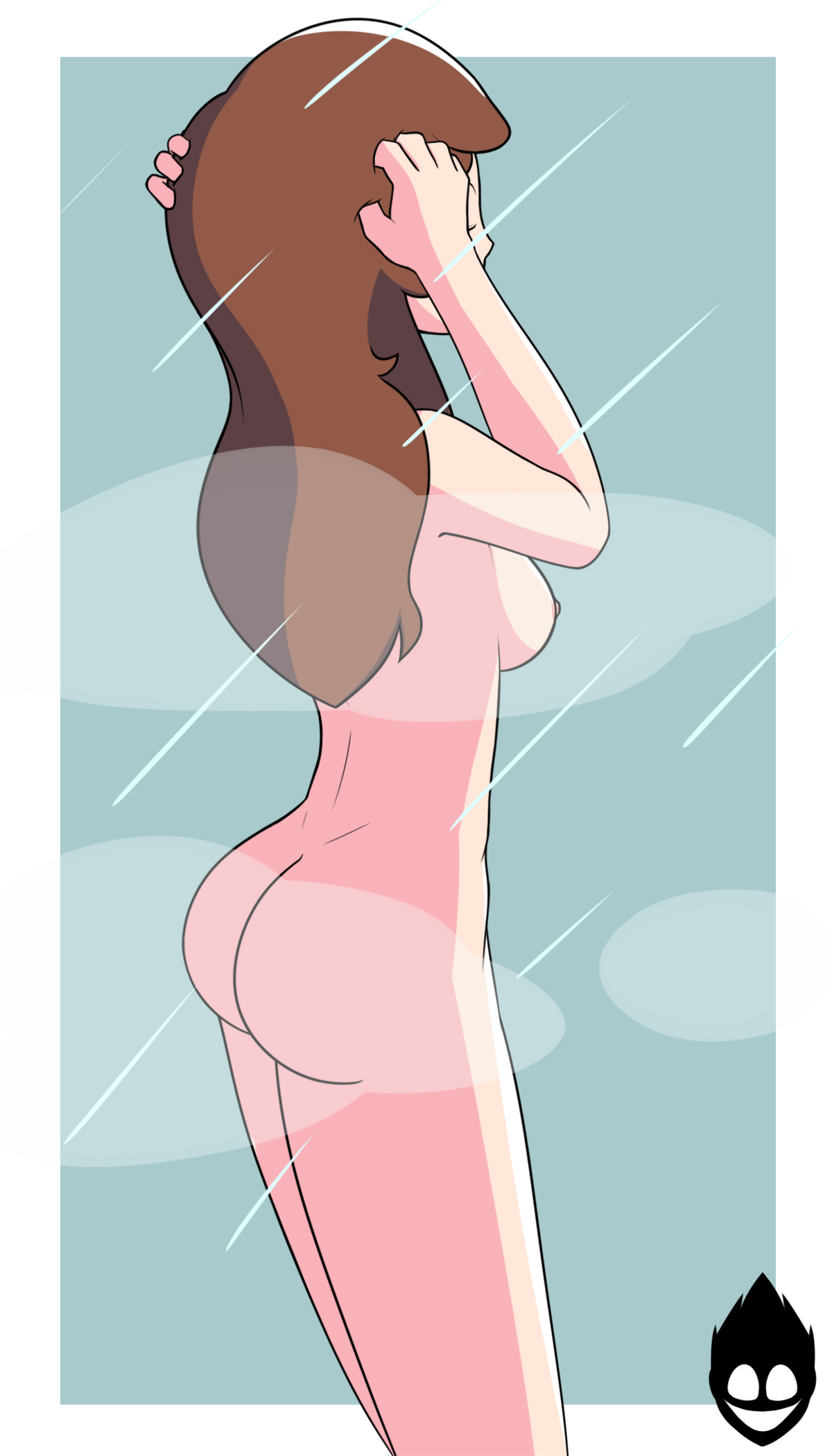 1girls, ass, breasts, brown hair, closed eyes, female, fog, naked, nipples, nude, shannon gurr, shgurr, shower, showering, sideboob, soaked, solo, weird dude, youtube
