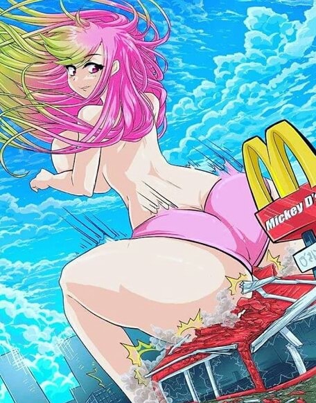 ass_attack building butt_crush butt_slam color crush destruction giantess hip_attack huge_ass mcdonald's topless view_from_back viewed_from_below