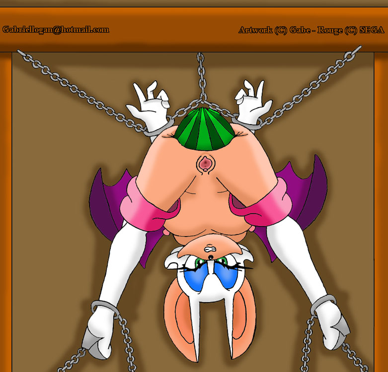 anal anal_insertion bat bat_wings bondage chains female food food_insertion large_insertion rouge_the_bat solo sonic_(series) swegabe upside-down watermelon what