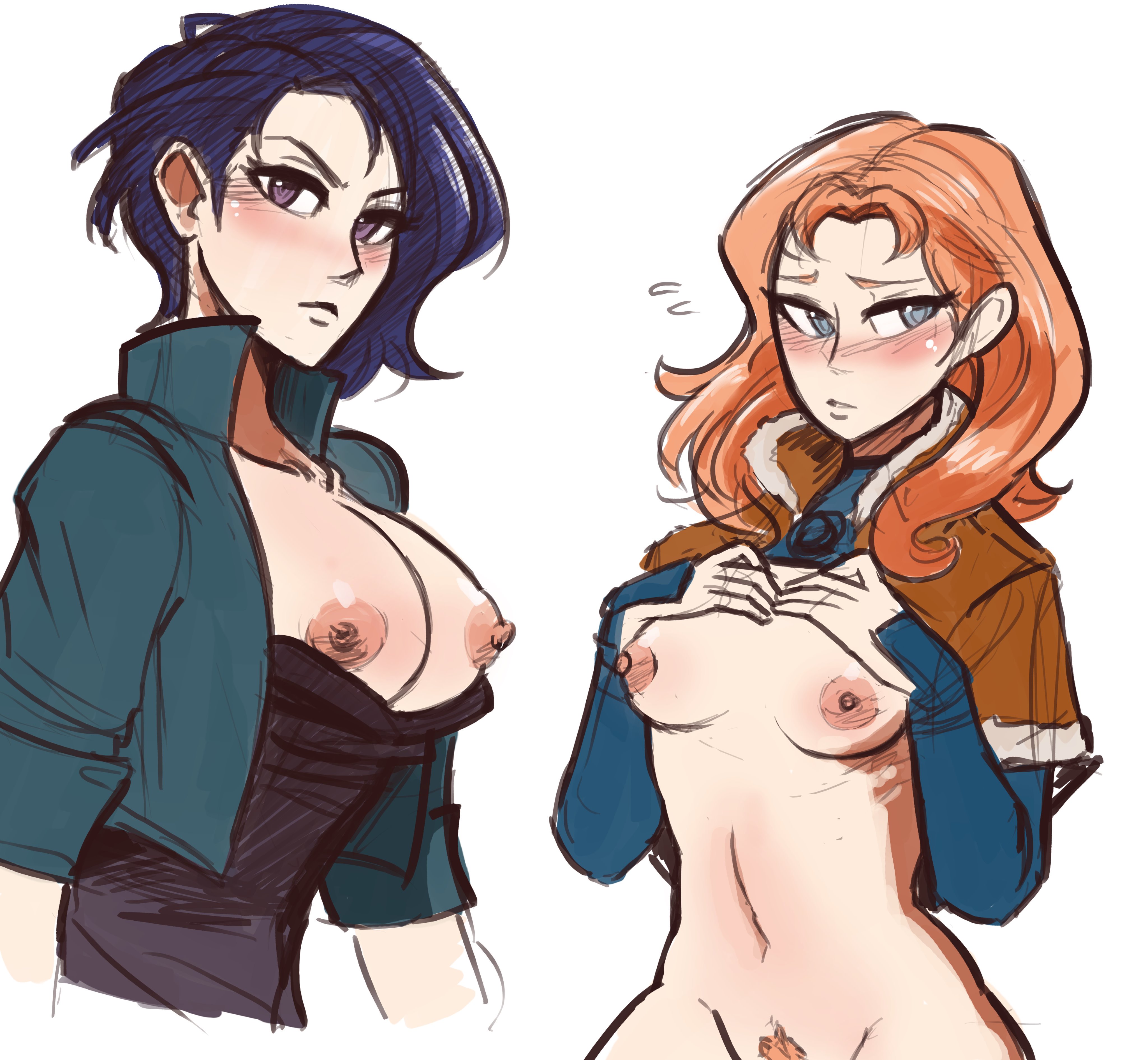 2girls, annette fantine dominic, breasts, female, female only, fire emblem, fire emblem: three houses, multiple females, multiple girls, nipples, nude, post-timeskip, pubic hair, scruffyturtles, shamir nevrand, uncensored