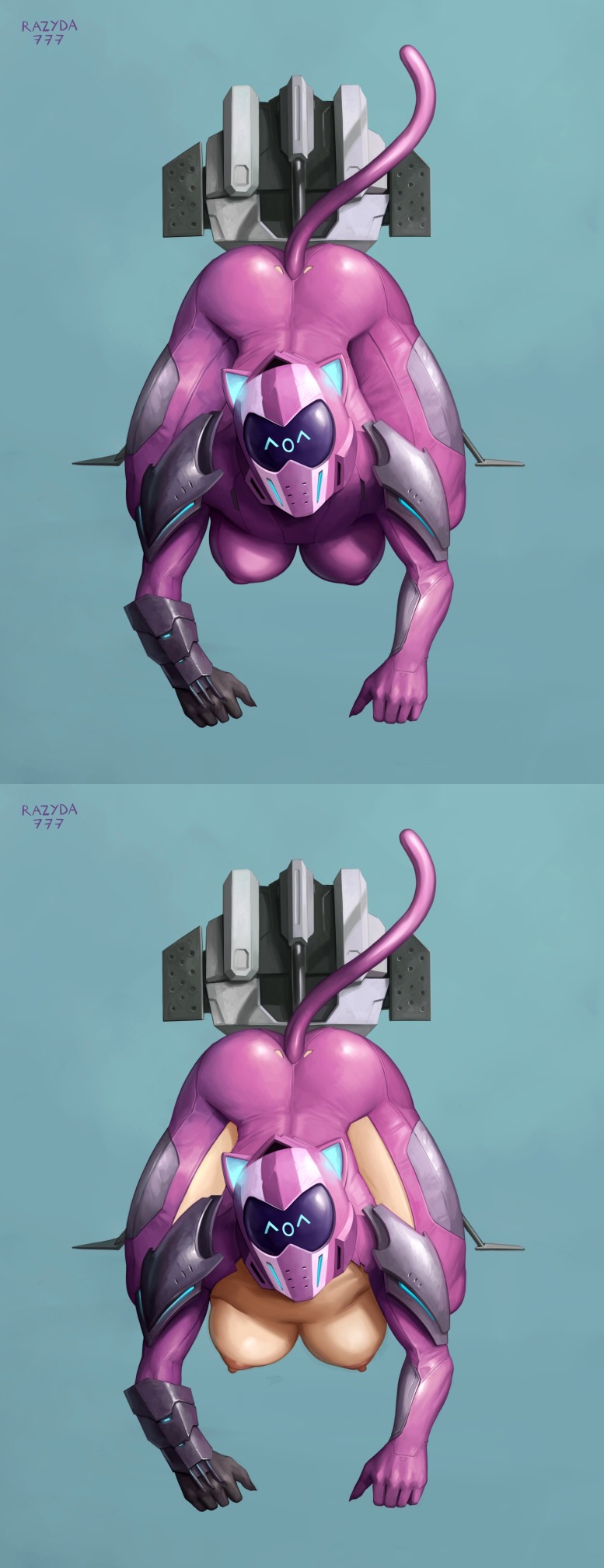 all_fours ambiguous_penetration bodysuit cat_ears female_only hanging_breasts helmet latex_suit object_insertion planetside razyda777 vanu_sovereignty